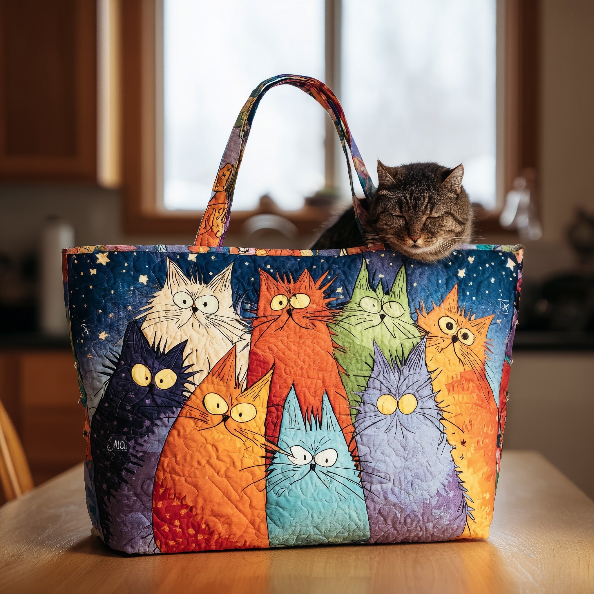 Funky Cat Quilted Tote Bag GFTOTL4397