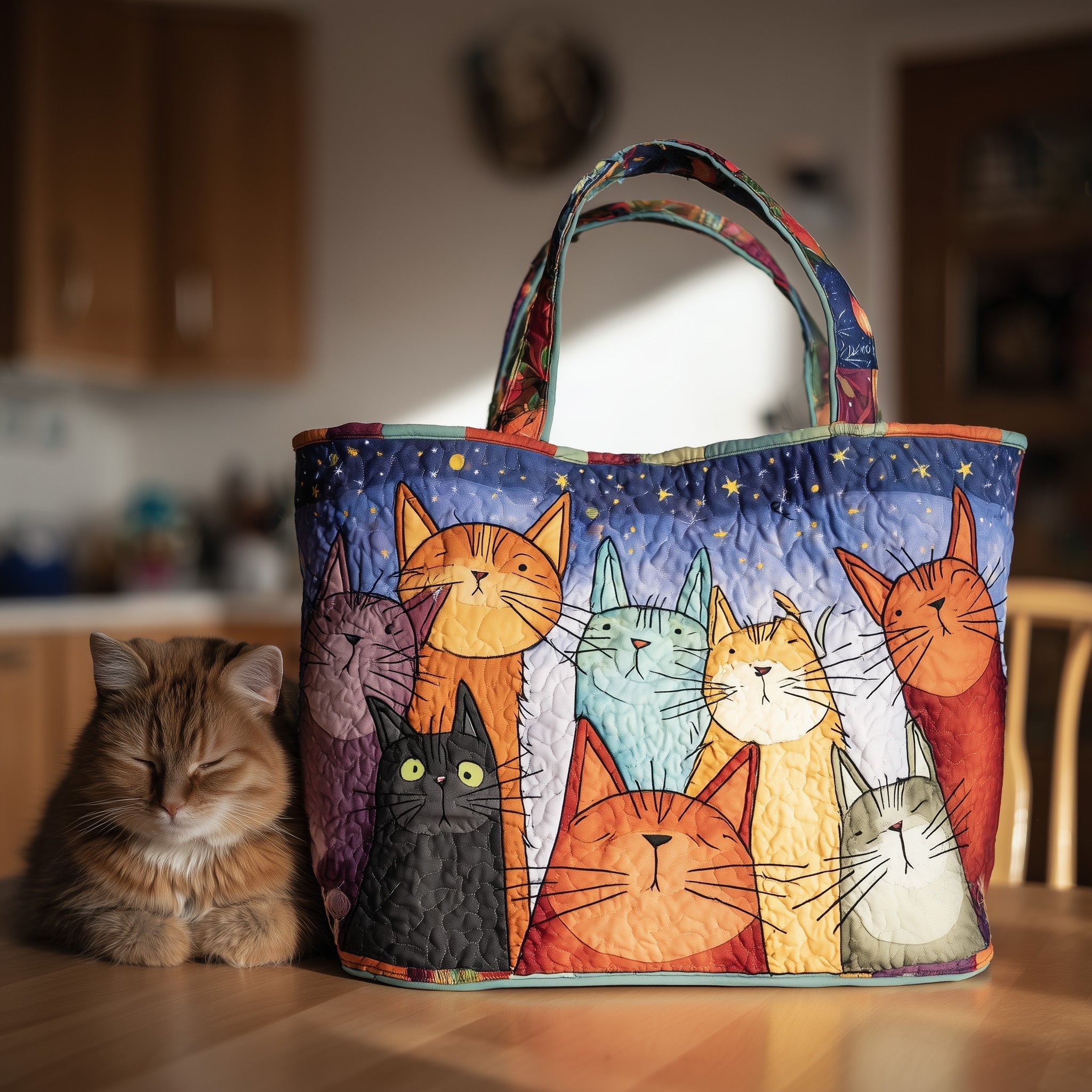 Funky Cat Quilted Tote Bag GFTOTL4399