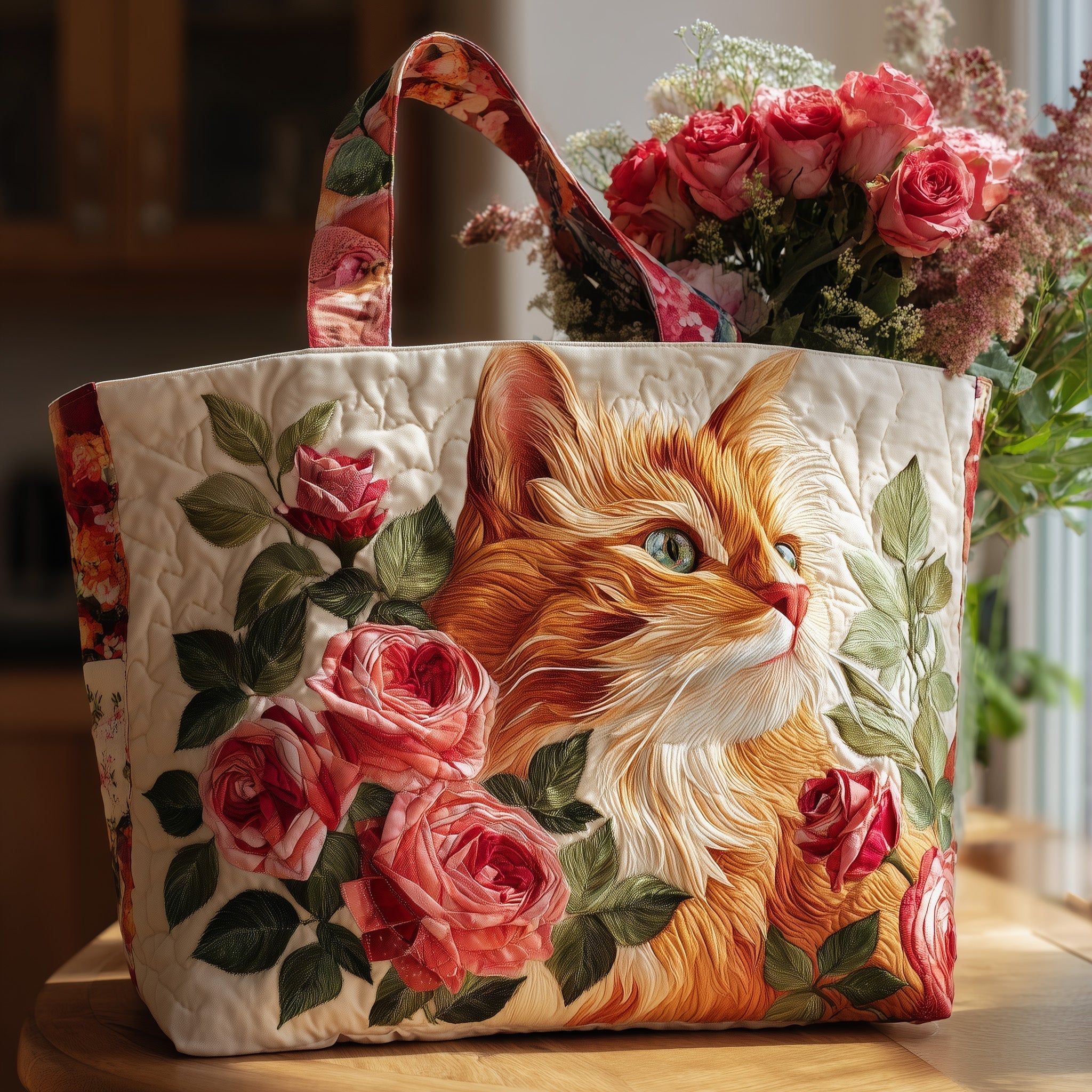 Cat and Rose Quilted Tote Bag GFTOTL4406