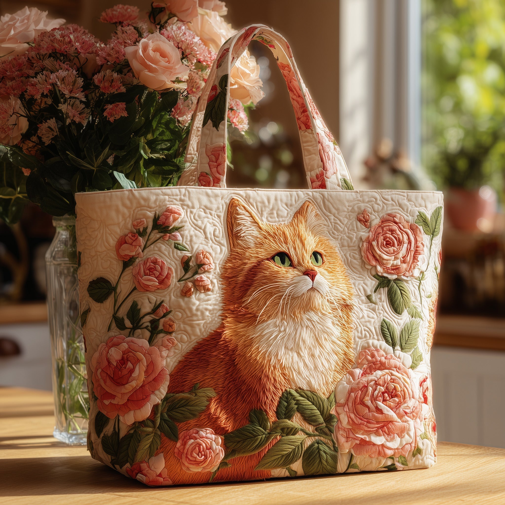 Cat and Rose Quilted Tote Bag GFTOTL4407