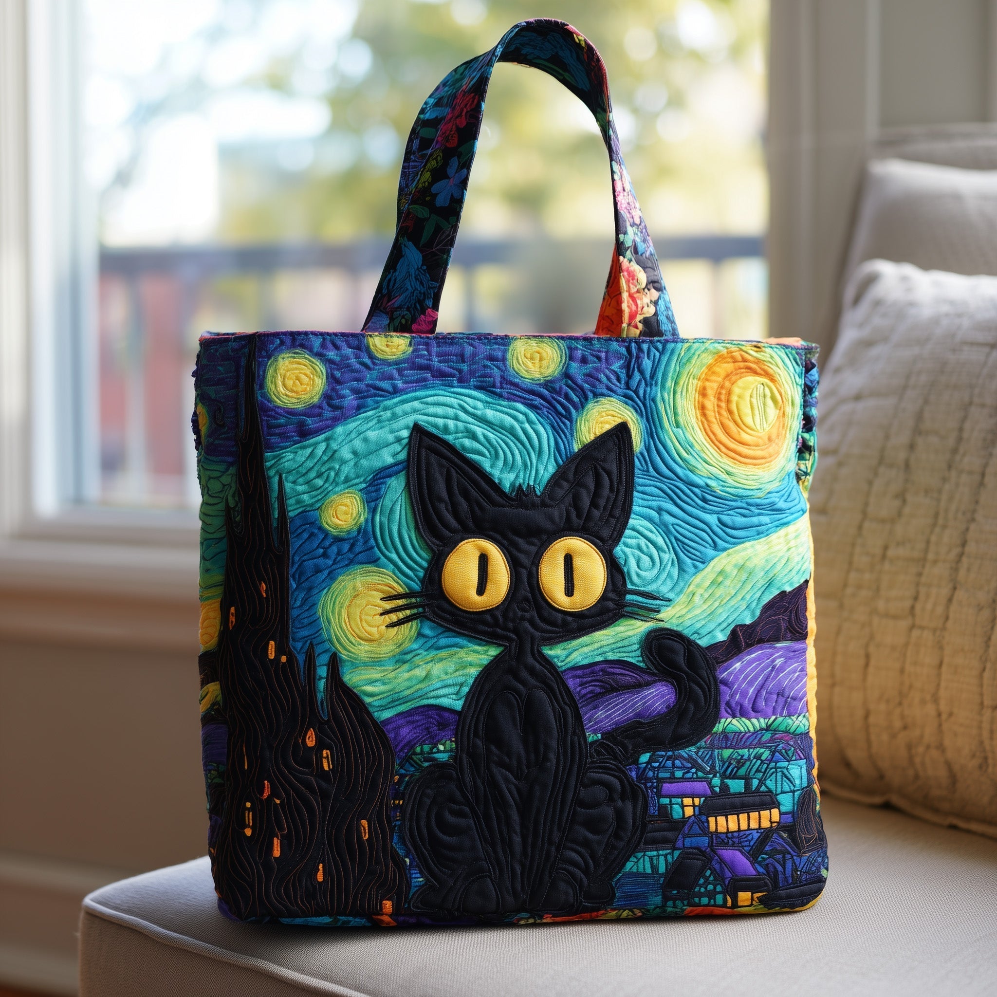 Starry Night Cat Quilted Tote Bag GFTOTL4490