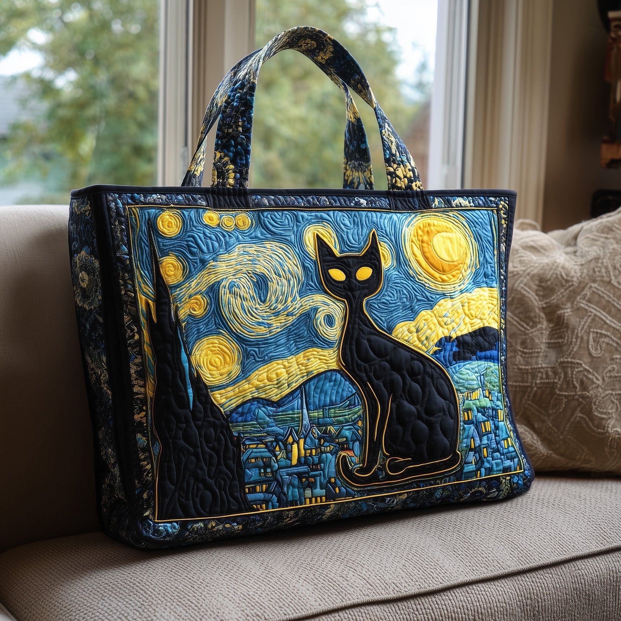 Starry Night Cat Quilted Tote Bag GFTOTL4491