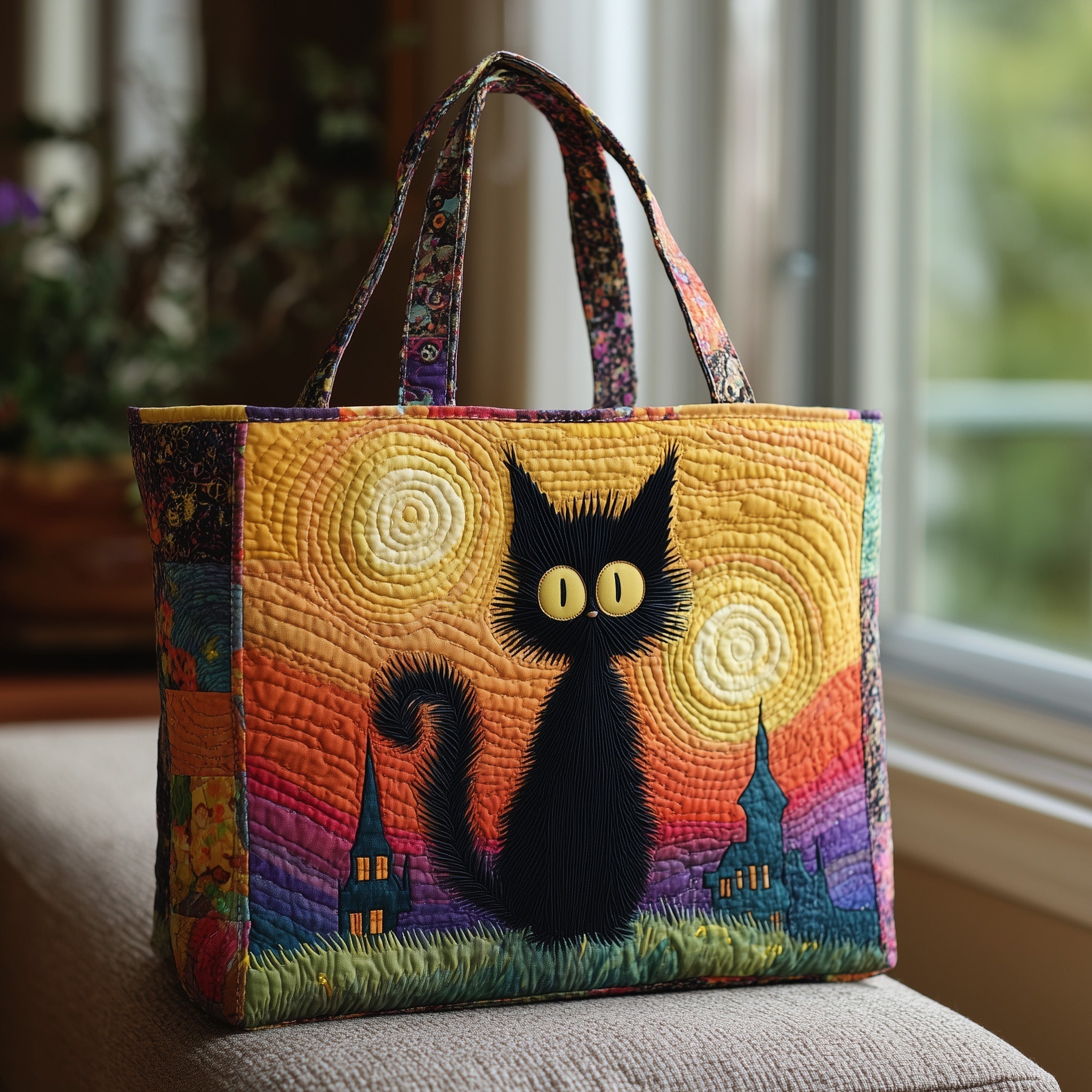 Starry Night Cat Quilted Tote Bag GFTOTL4492