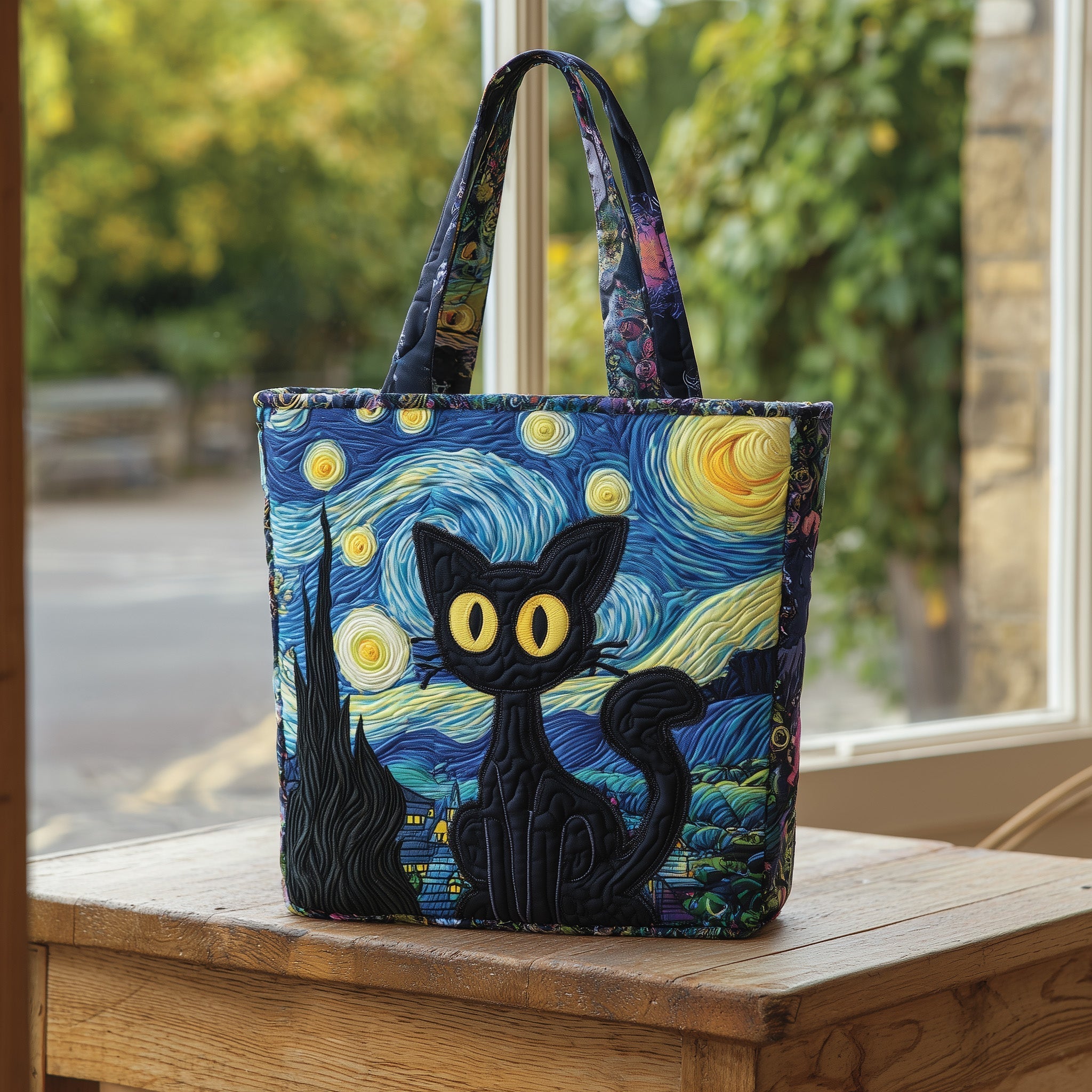 Starry Night Cat Quilted Tote Bag GFTOTL4493