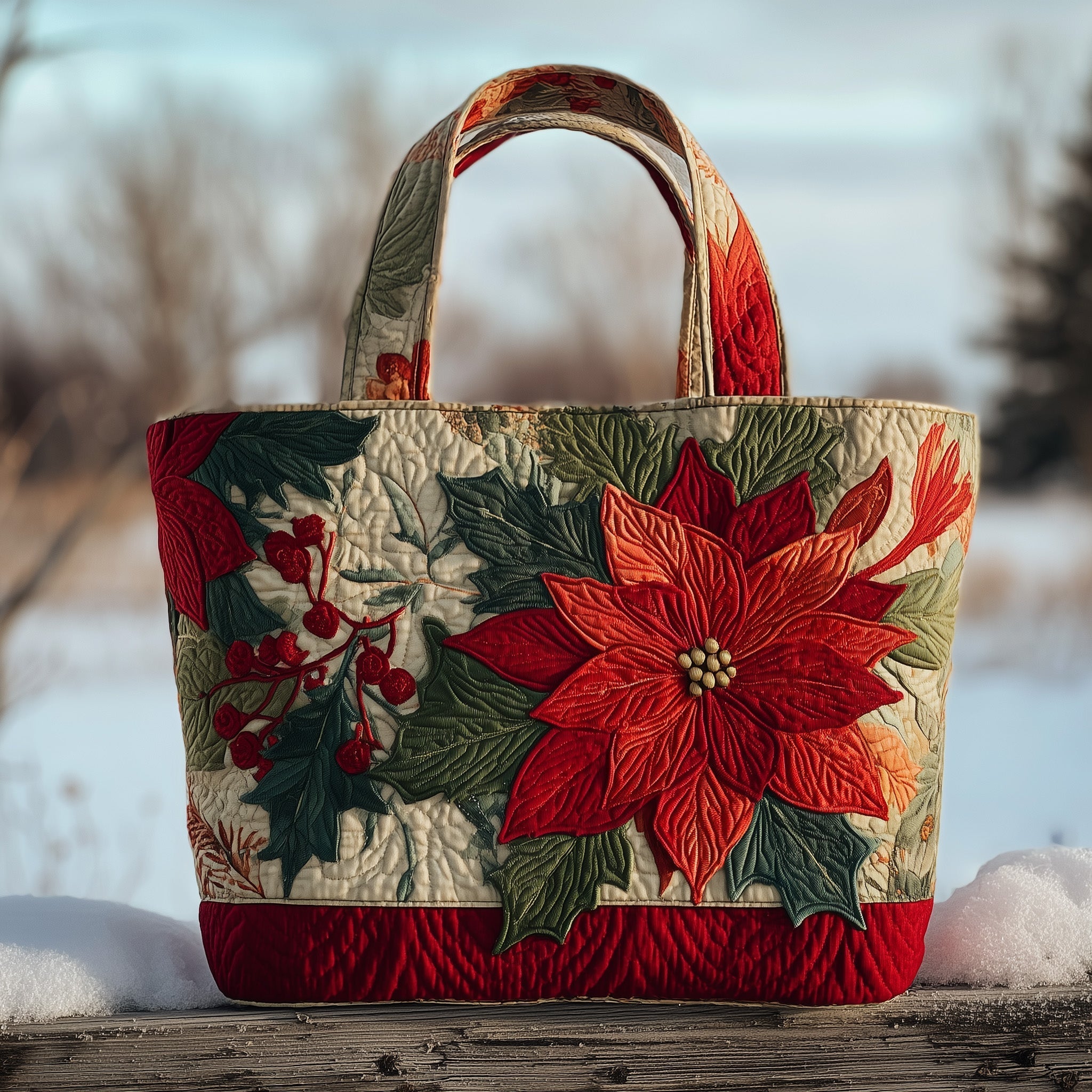 Elegant Poinsettia Quilted Tote Bag GFTOTP10178