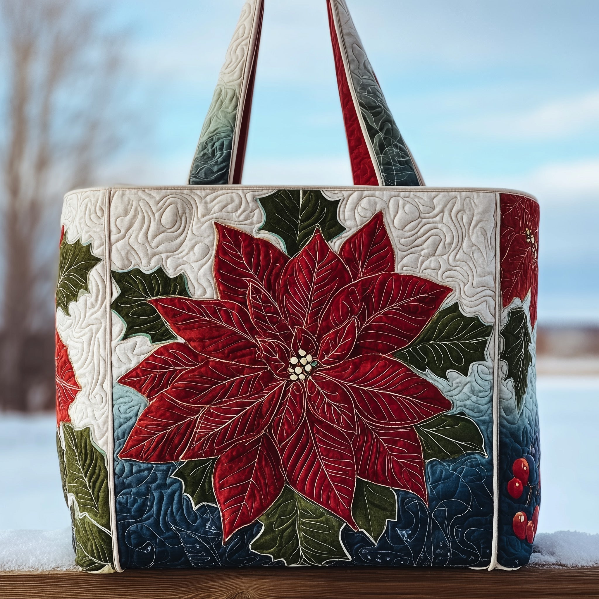 Elegant Poinsettia Quilted Tote Bag GFTOTP10179