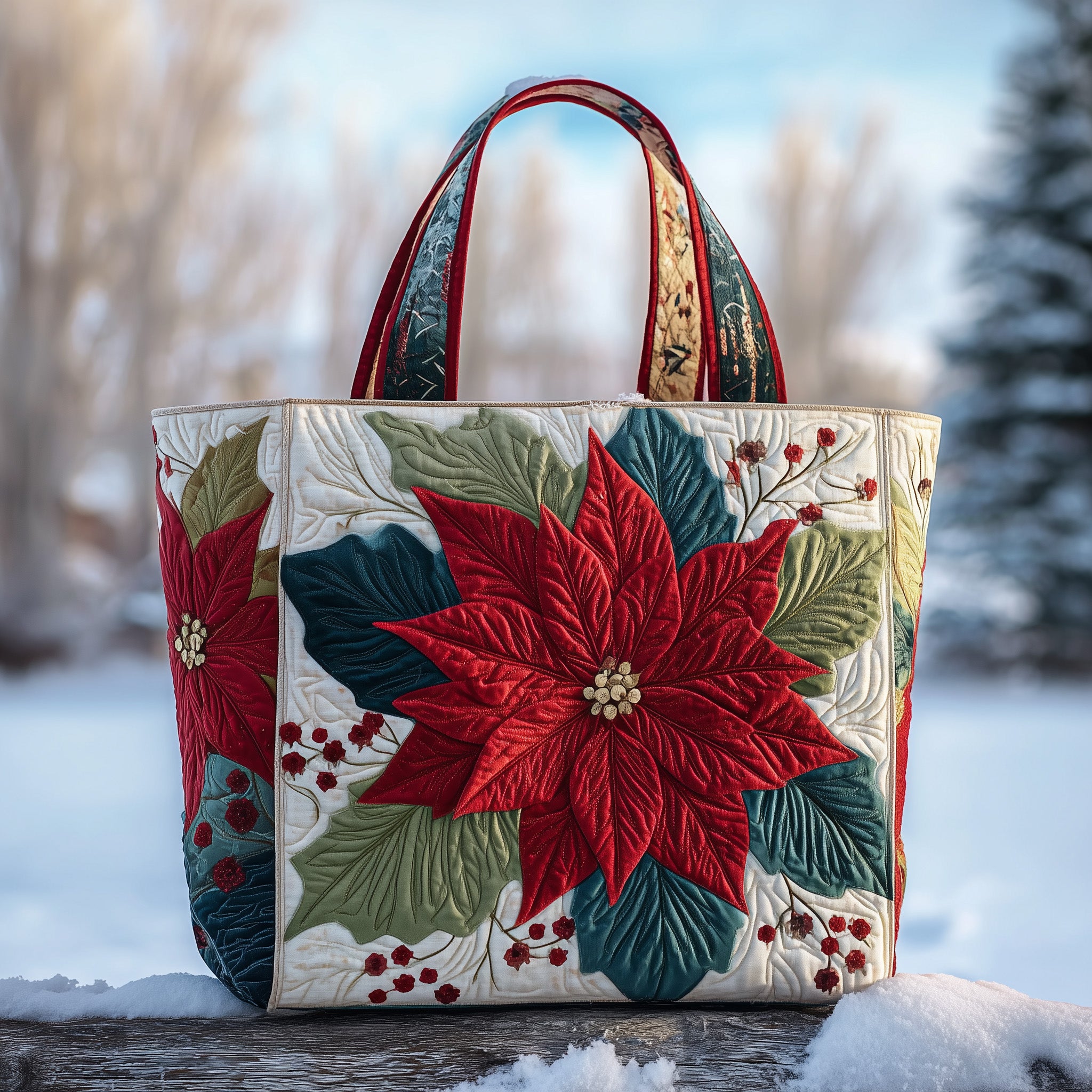 Elegant Poinsettia Quilted Tote Bag GFTOTP10181