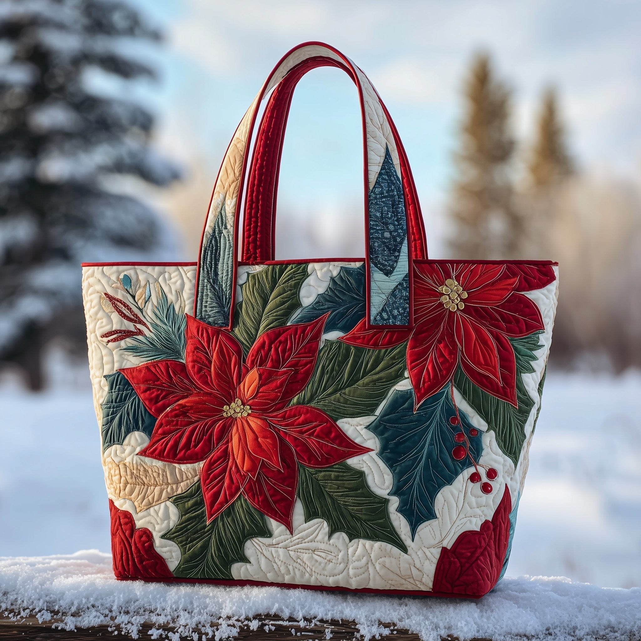 Elegant Poinsettia Quilted Tote Bag GFTOTP10182