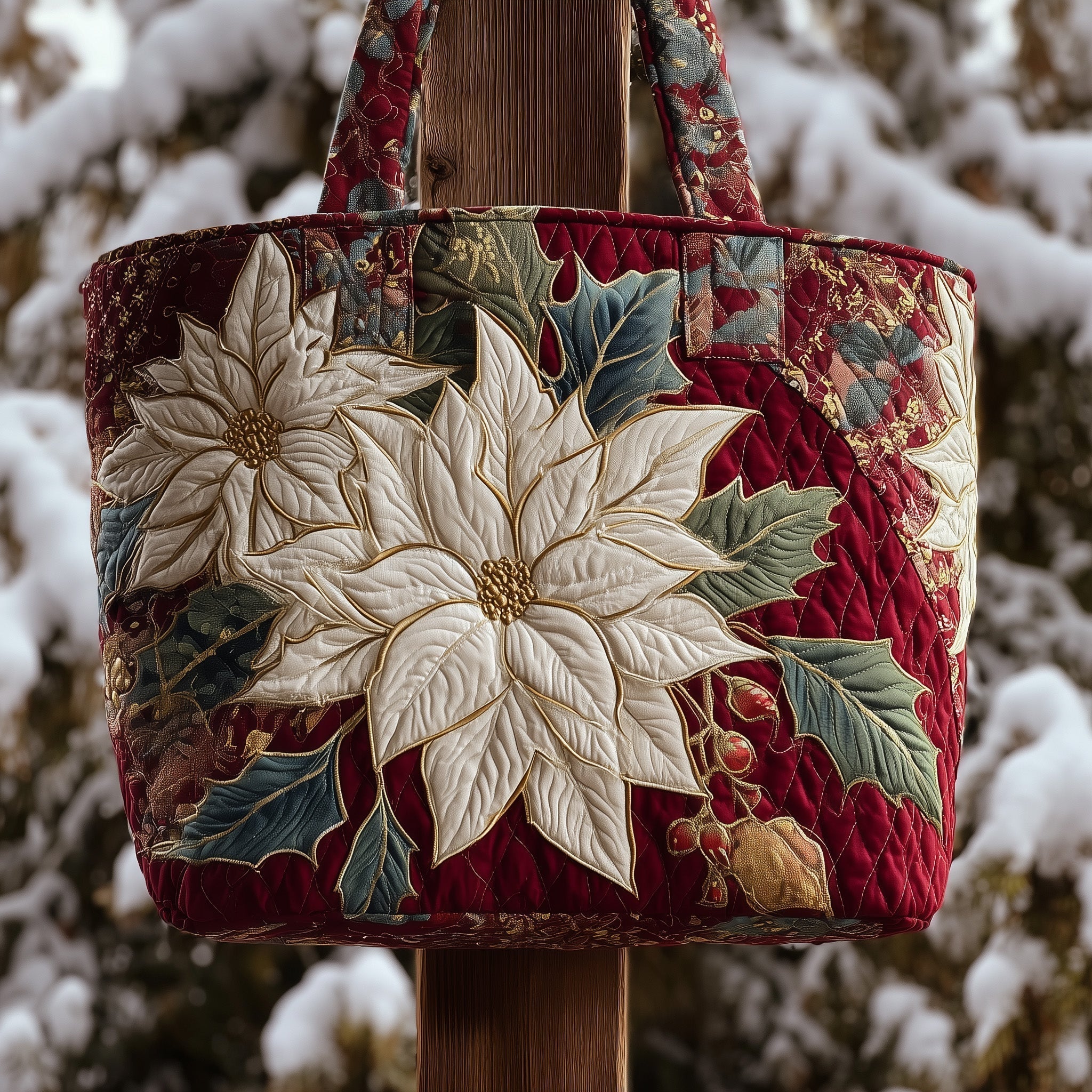 Elegant Poinsettia Quilted Tote Bag GFTOTP10184