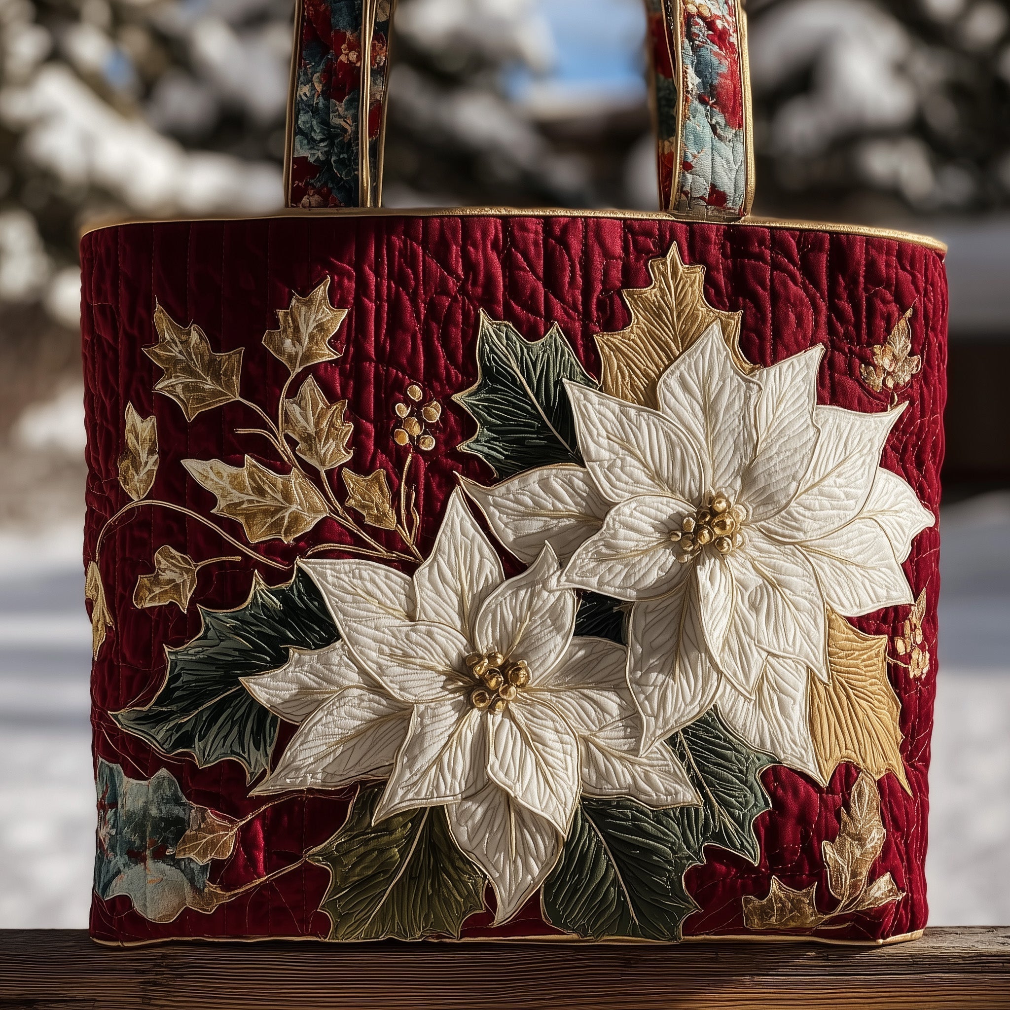 Elegant Poinsettia Quilted Tote Bag GFTOTP10185