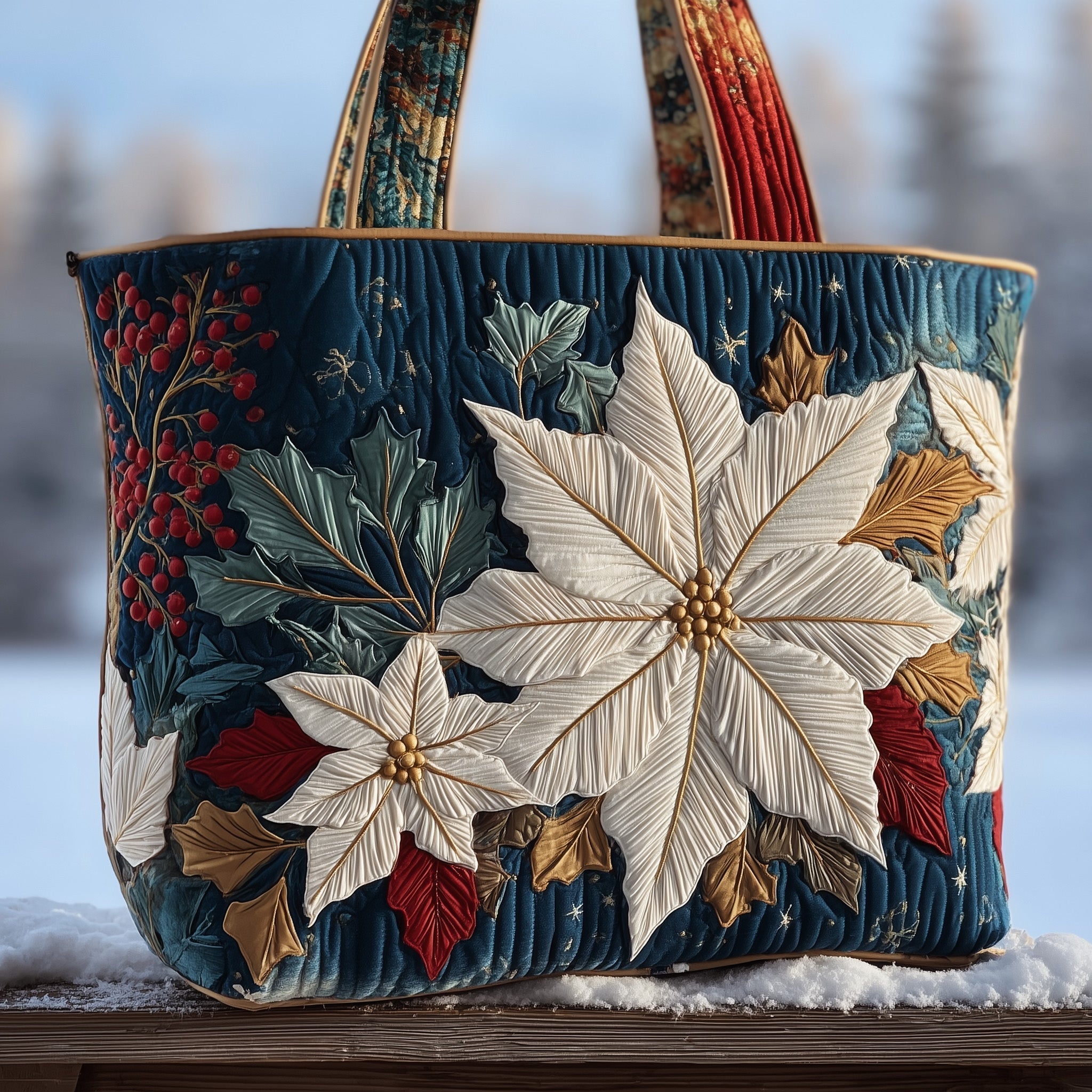 Elegant Poinsettia Quilted Tote Bag GFTOTP10186