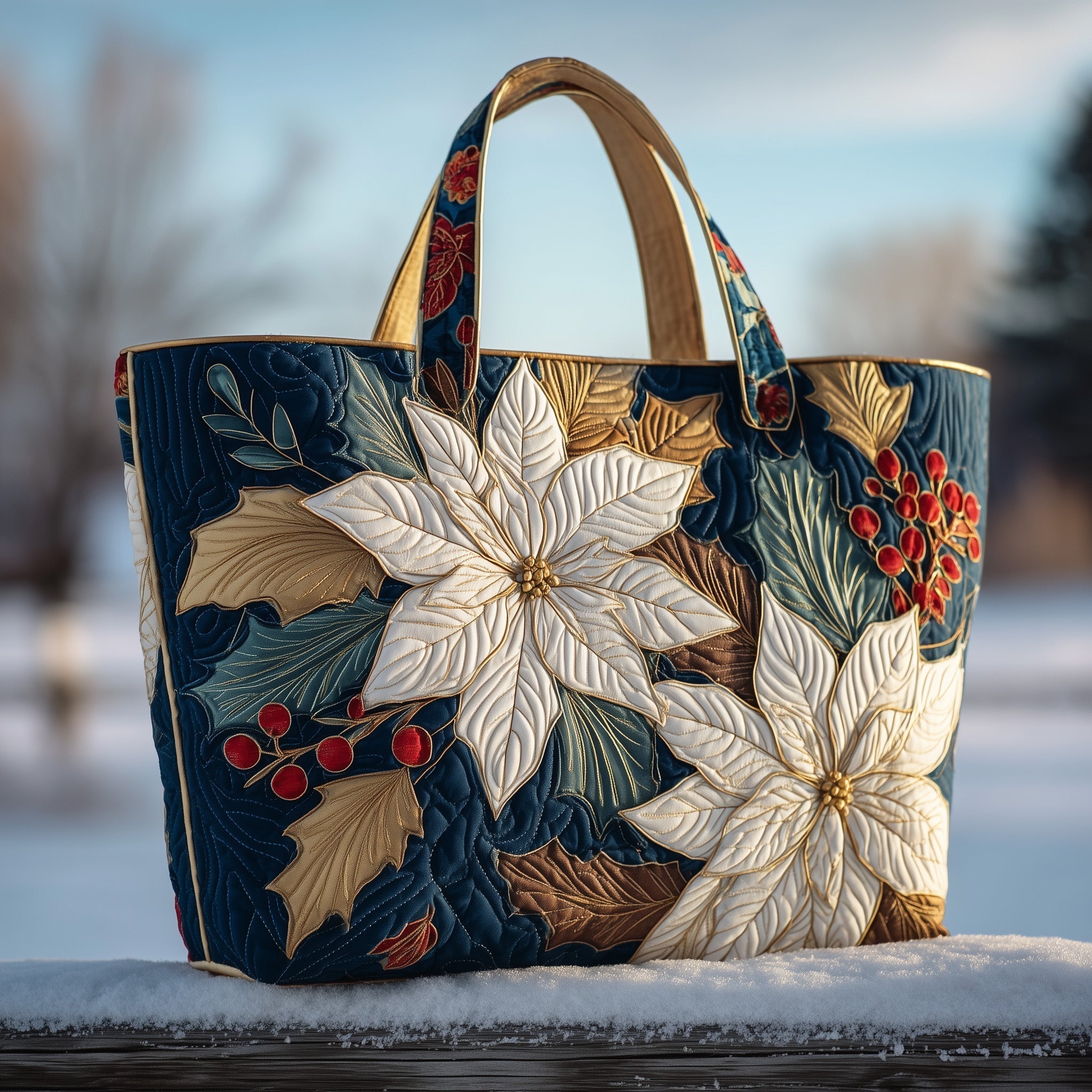 Elegant Poinsettia Quilted Tote Bag GFTOTP10187