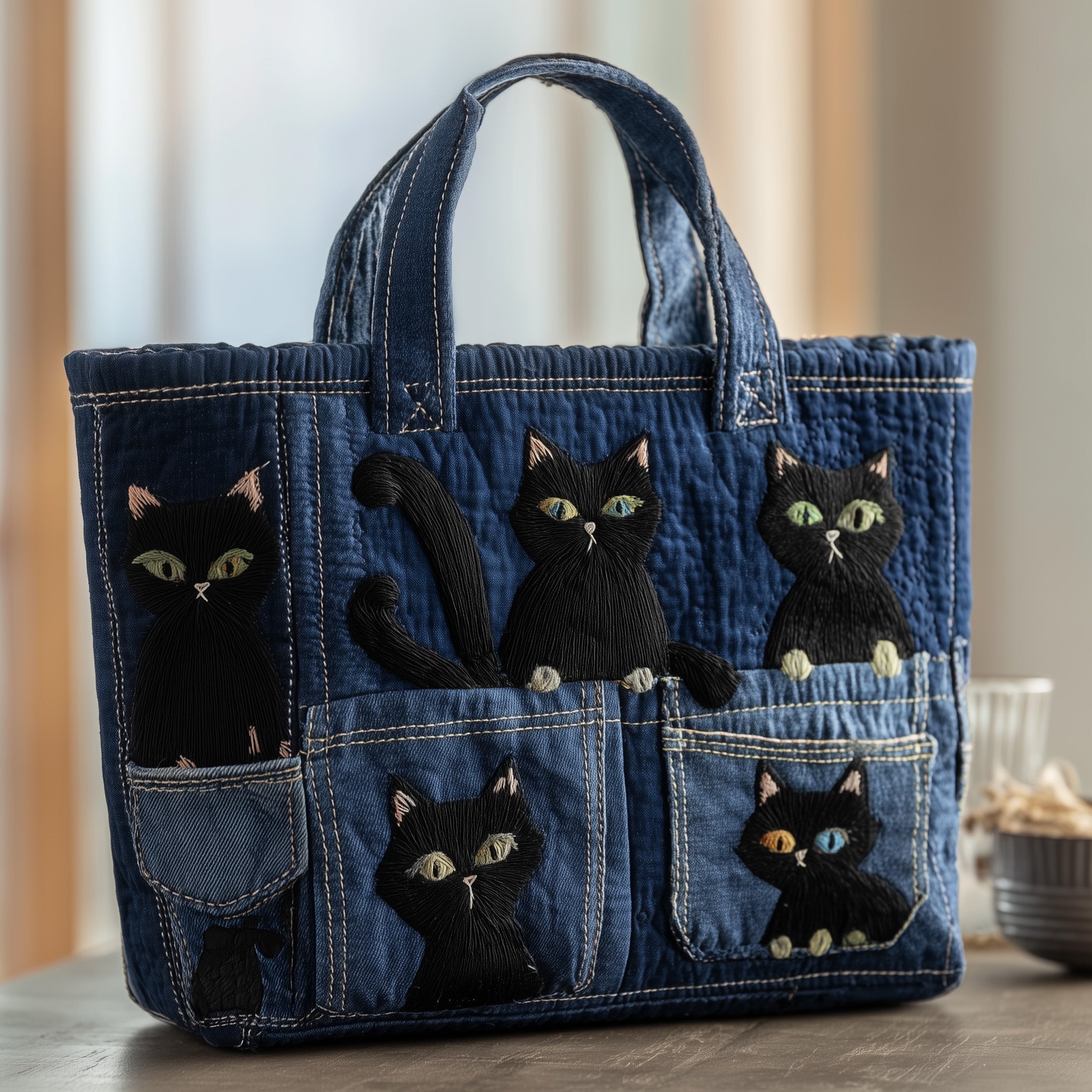 Whimsical Cat Quilted Tote Bag GFTOTP10204