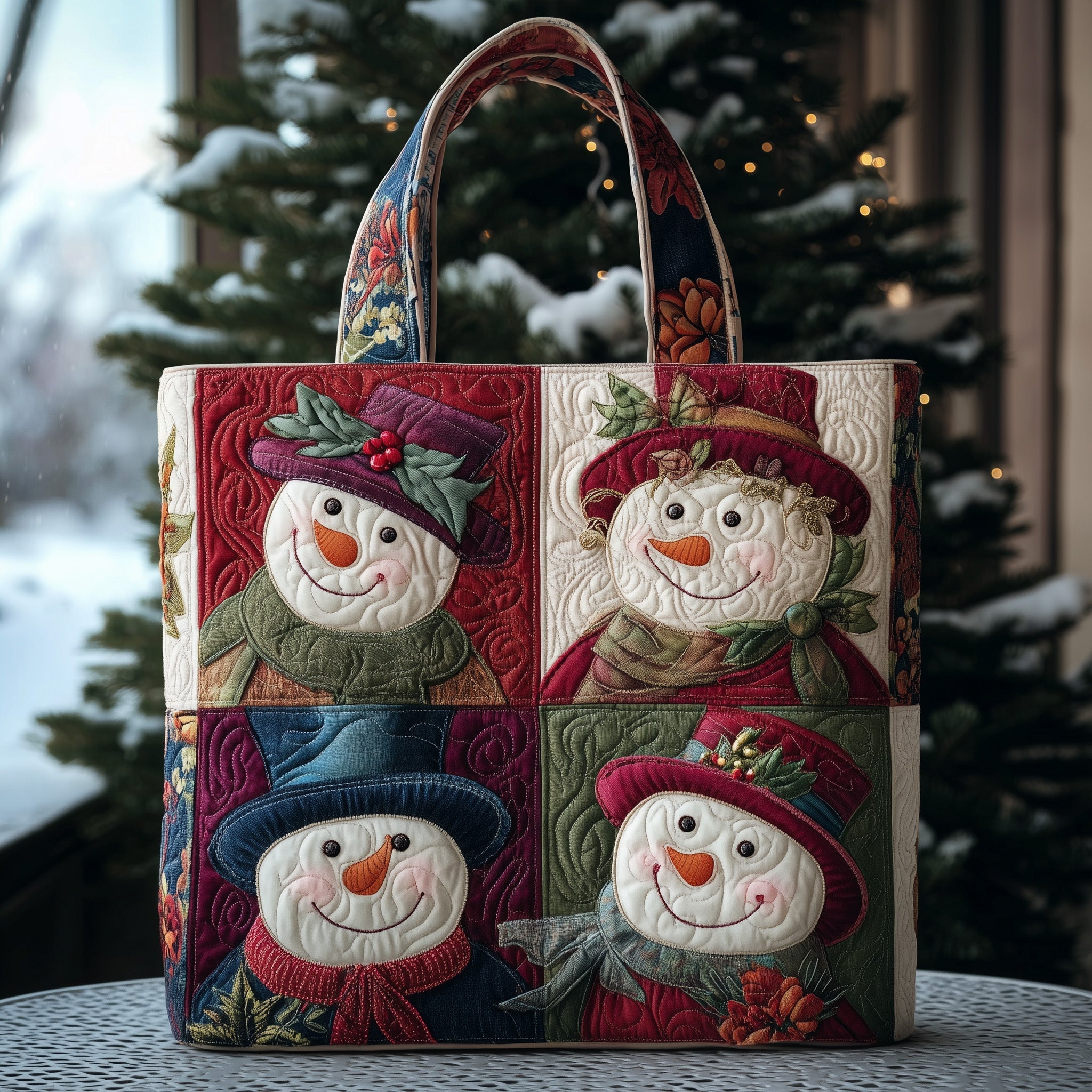 Holiday Snowman Charm Quilted Tote Bag GFTOTP11453
