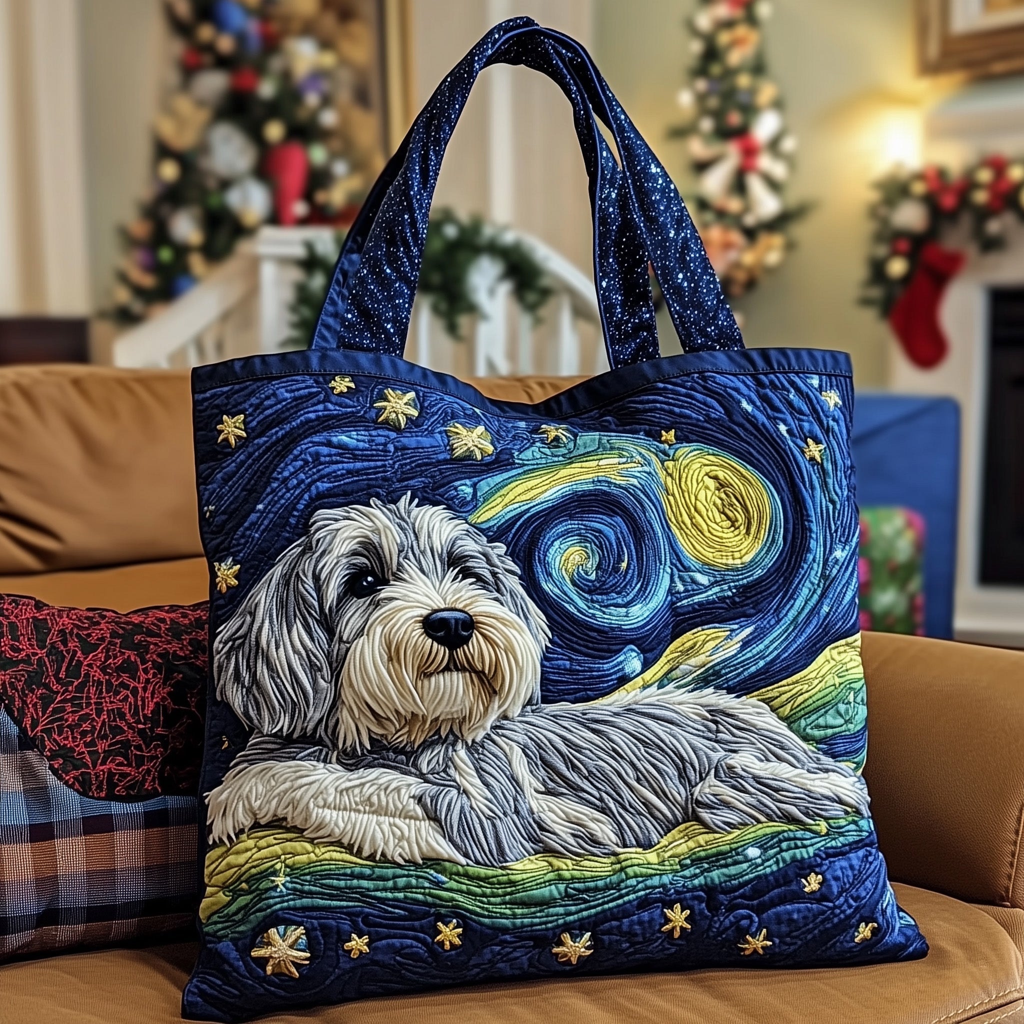 Starry Schnauzer Night Quilted Tote Bag GFTOTP12558
