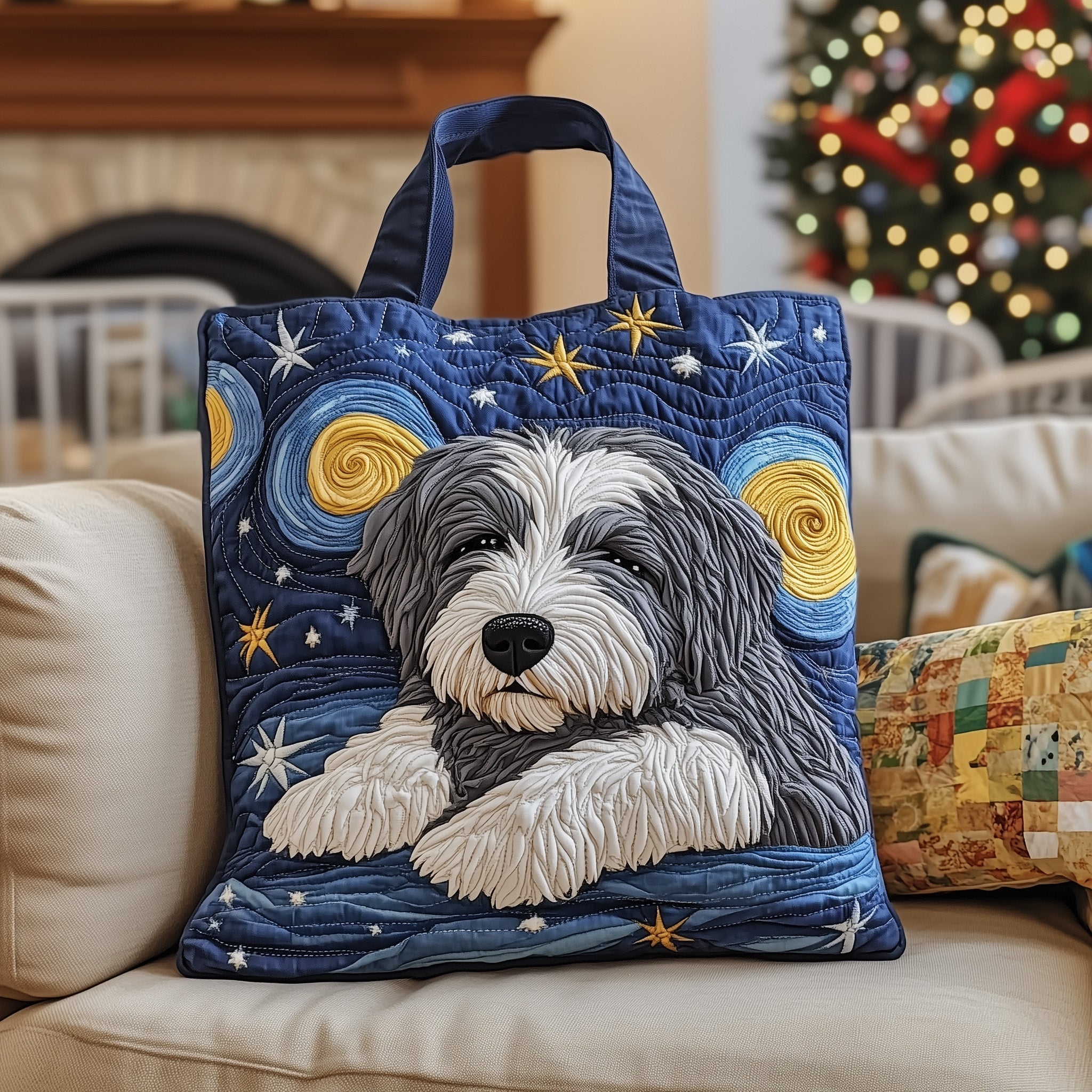 Starry Schnauzer Night Quilted Tote Bag GFTOTP12564