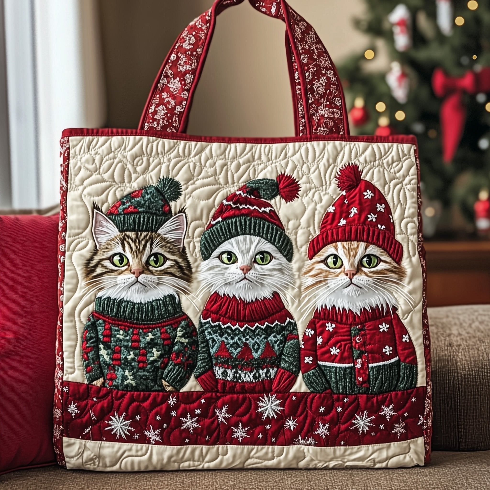 Holiday Meow Quilted Tote Bag GFTOTP12854