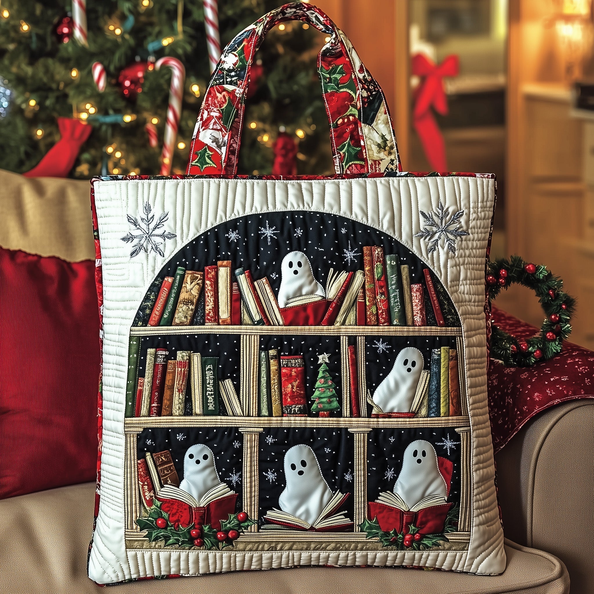 Holiday Bookworm Quilted Tote Bag GFTOTP12858