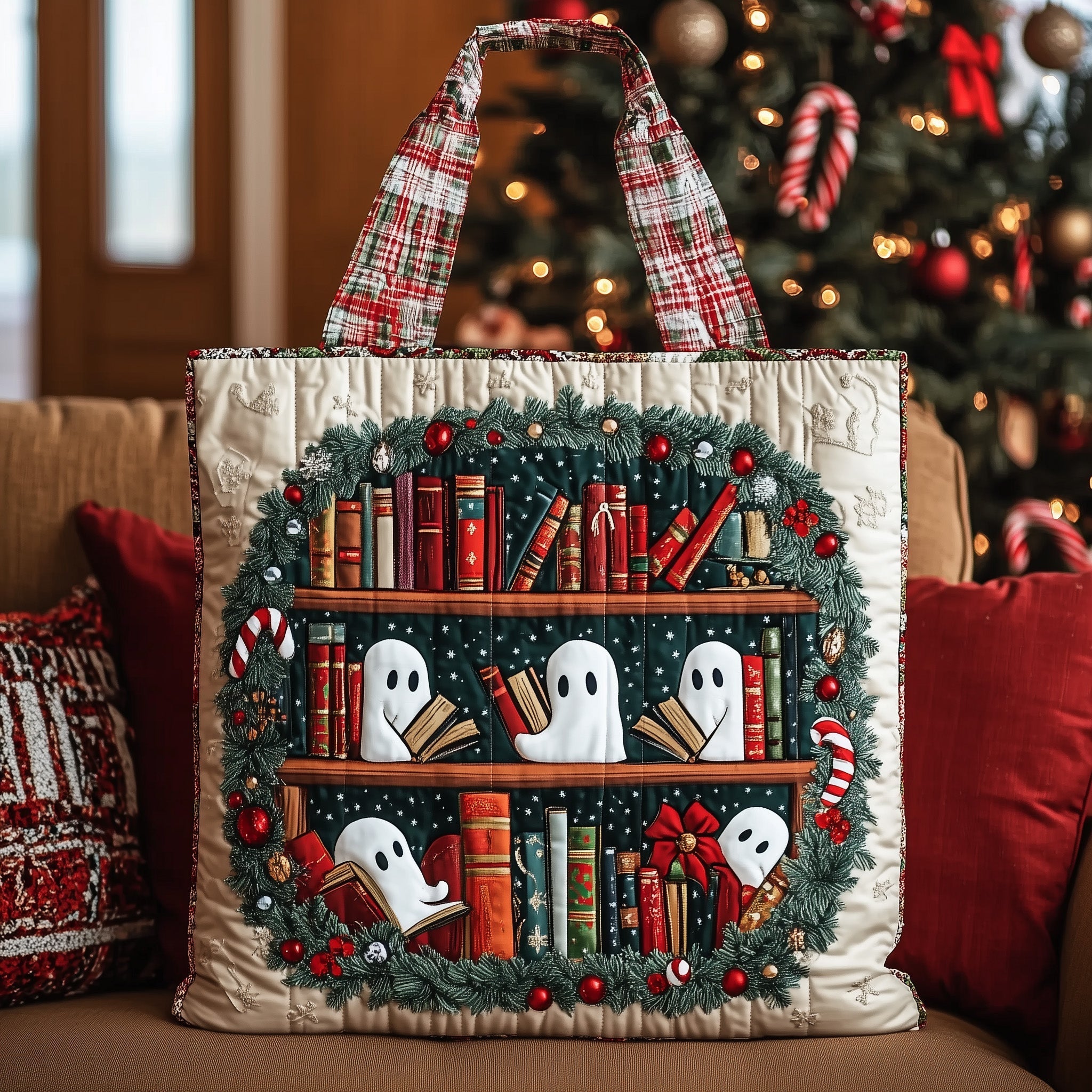 Holiday Bookworm Quilted Tote Bag GFTOTP12859