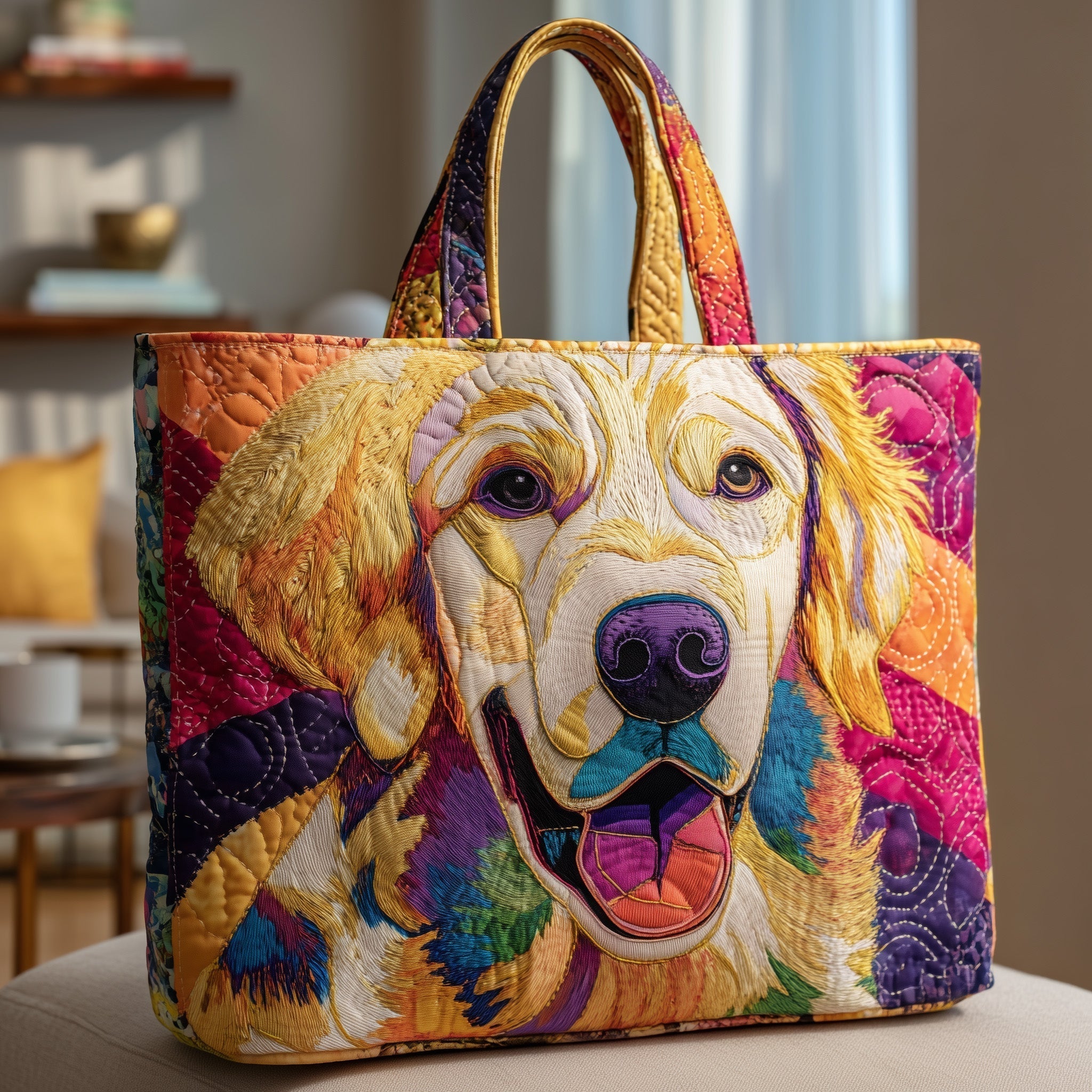 Happy Golden Retriever Quilted Tote Bag GFTOTP9857