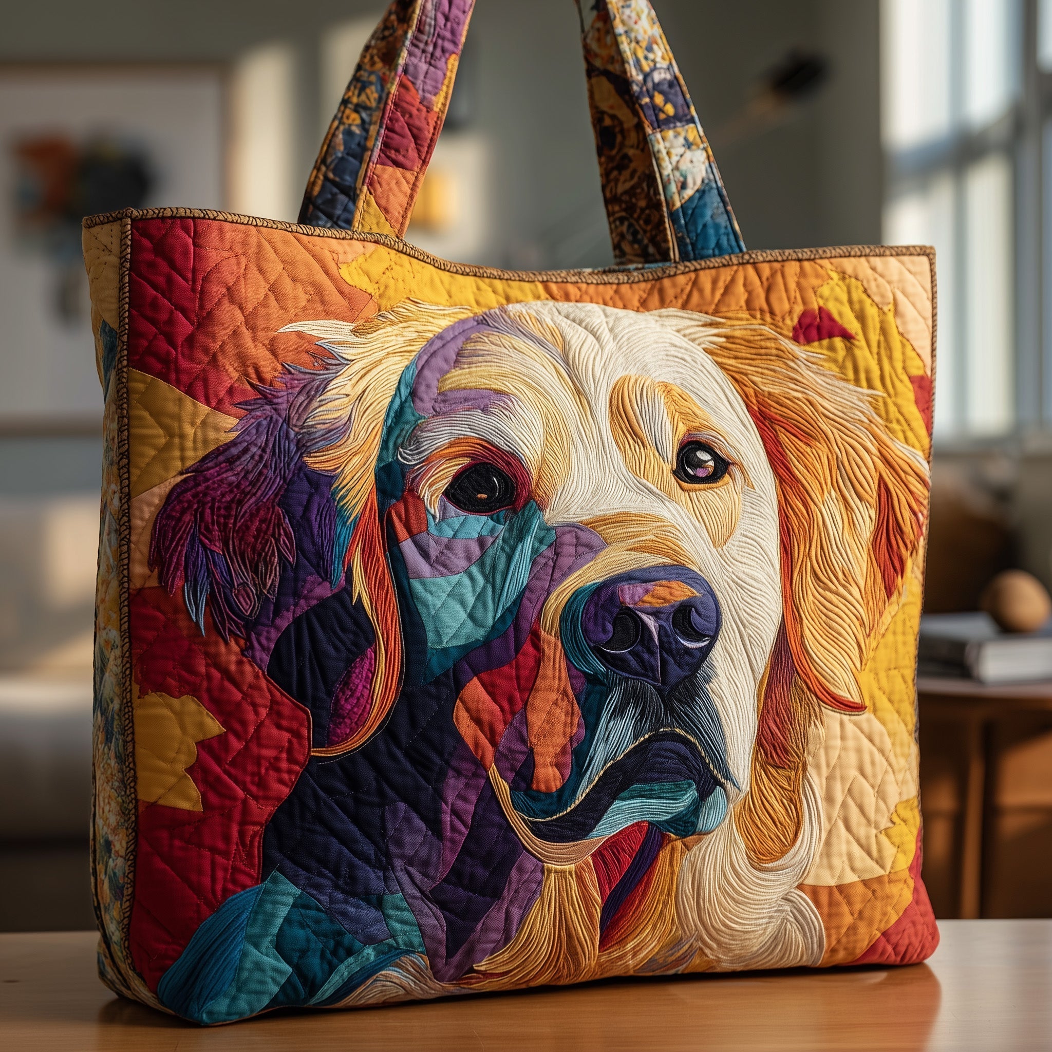 Happy Golden Retriever Quilted Tote Bag GFTOTP9858