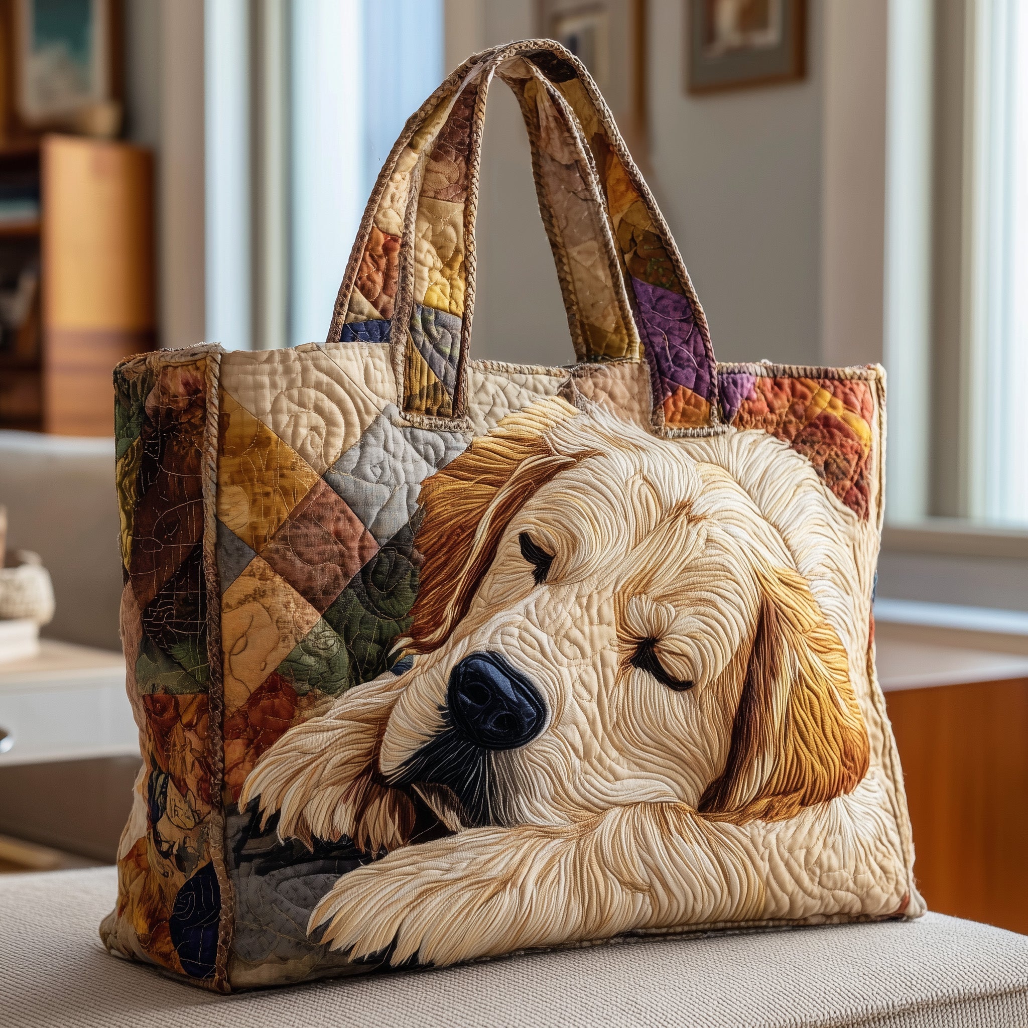 Sleepy Golden Retriever Quilted Tote Bag GFTOTP9861