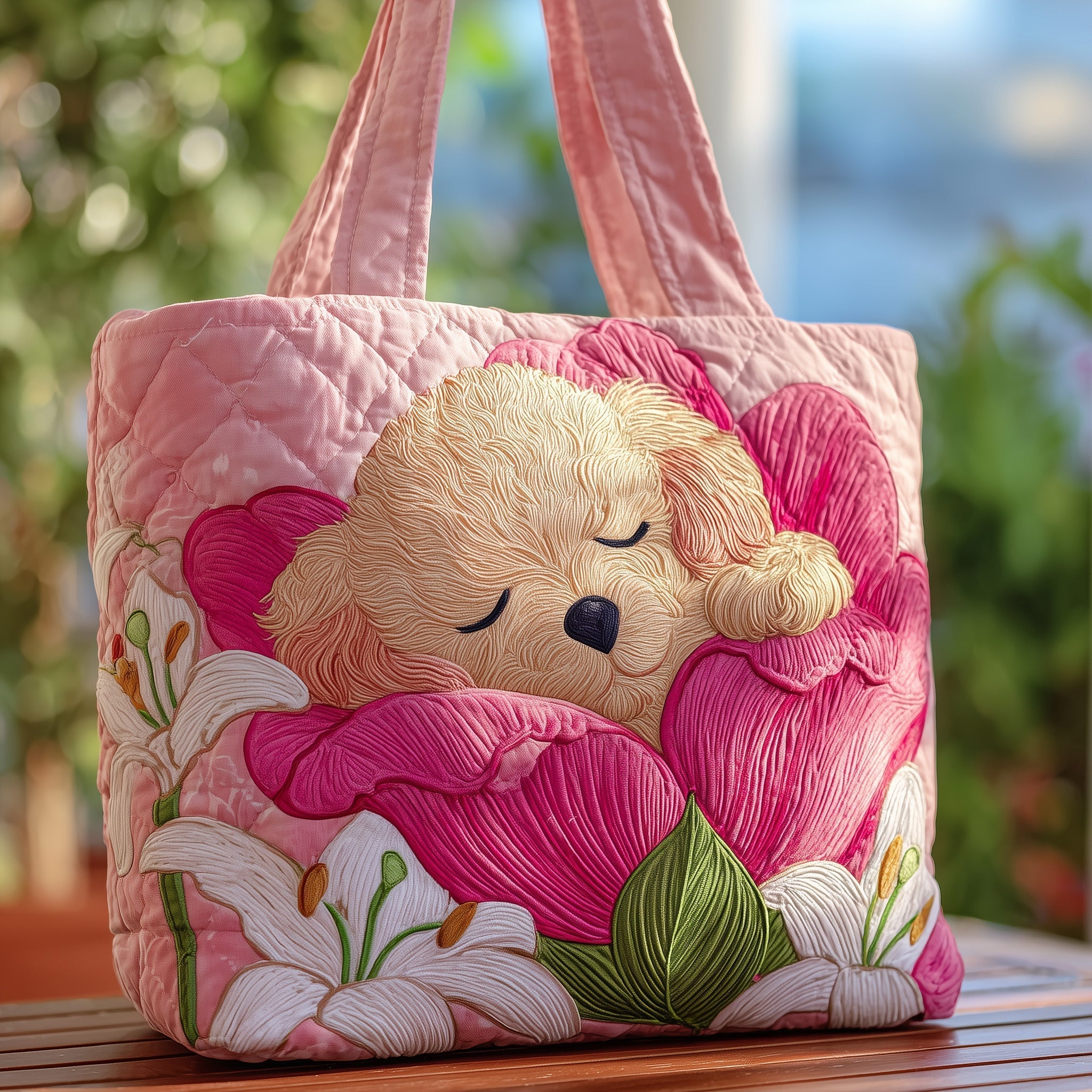 Pink Petal Poodle Quilted Tote Bag GFTOXM134