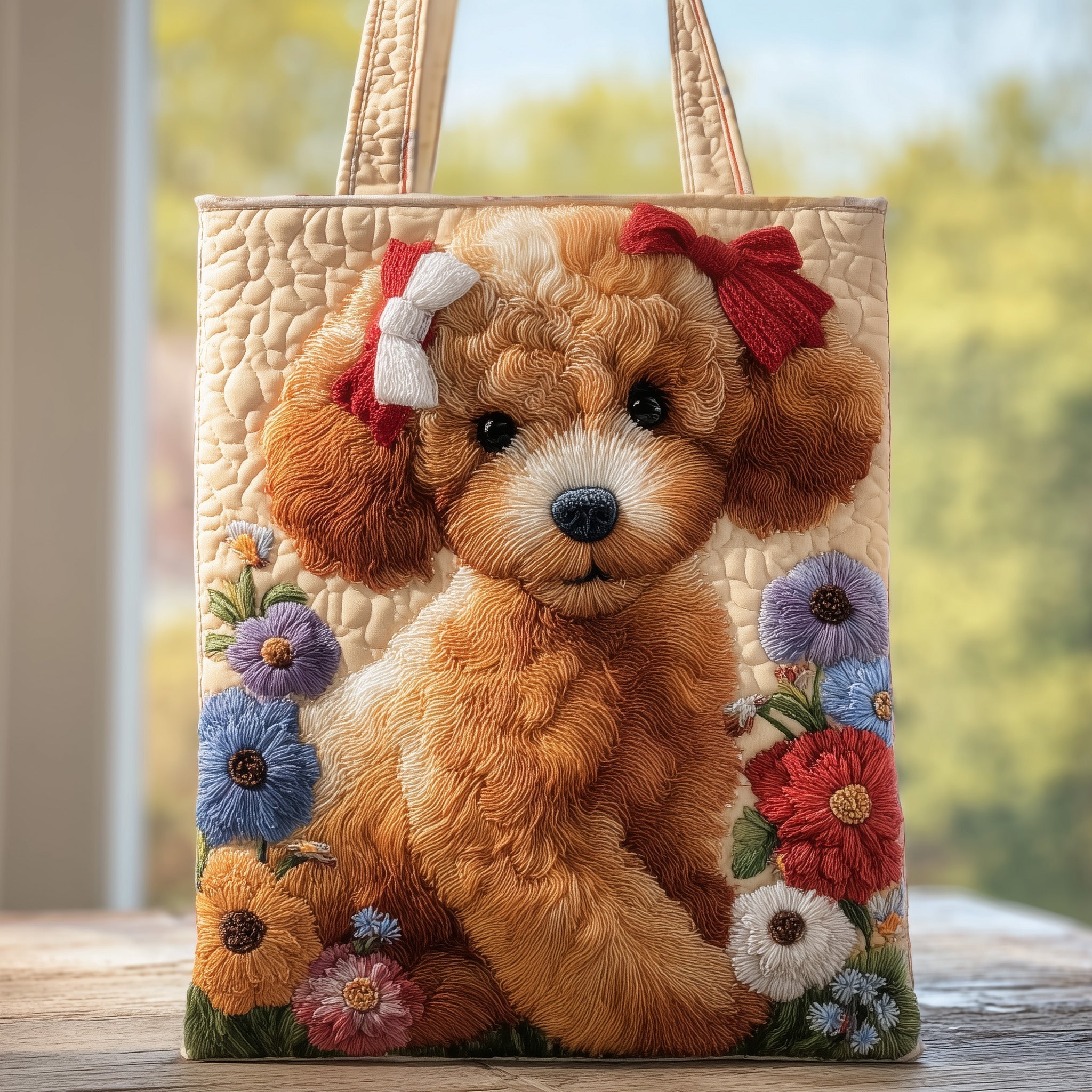Bow Poodle Quilted Tote Bag GFTOXM137