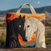 White And Black Horses Quilted Tote Bag GFTOXM33