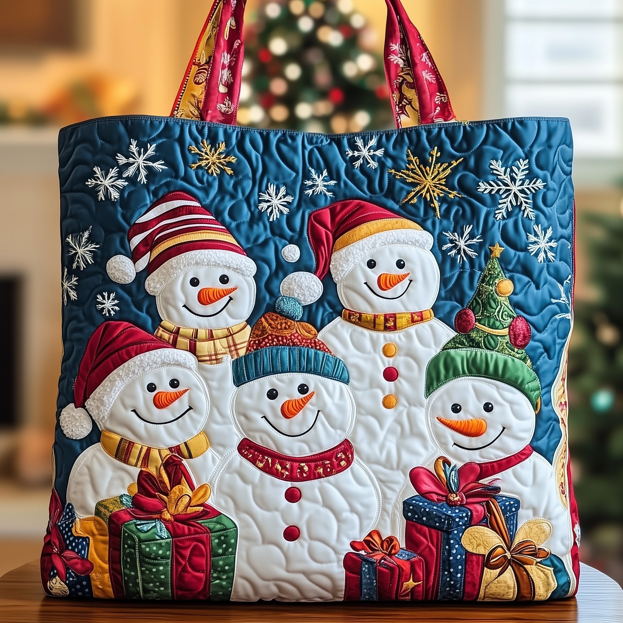 Merry Christmas Snowmen Quilted Tote Bag GFTOXM403