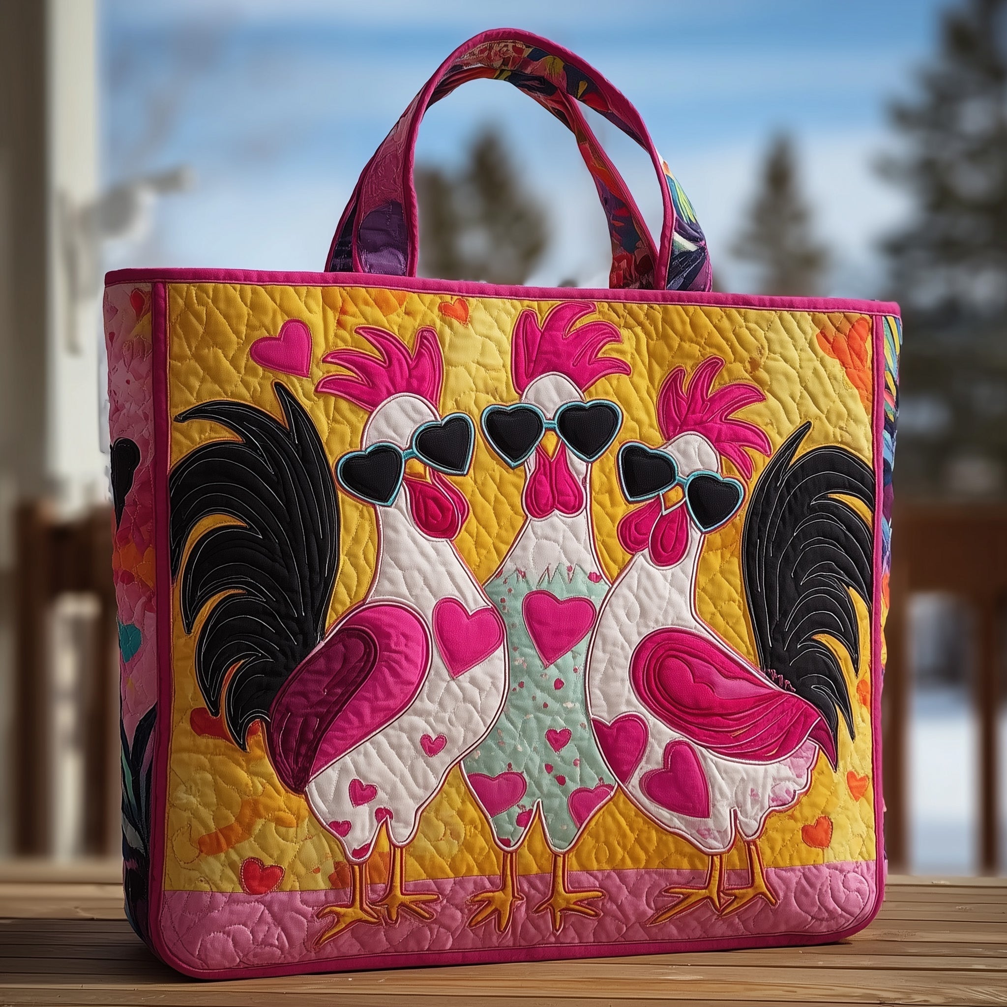 Popping Chickens Quilted Tote Bag GFTOXM44