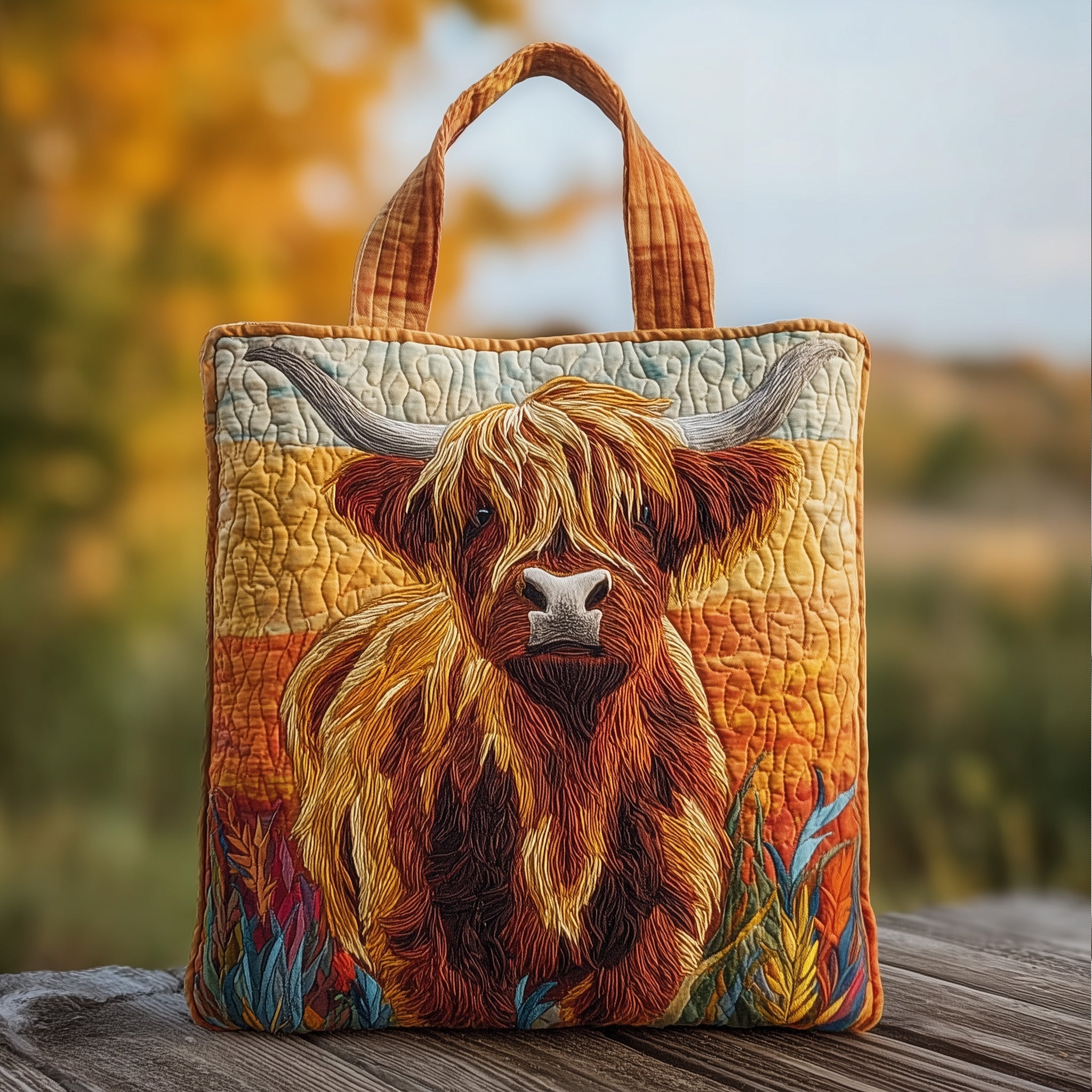 Sunset Highland Cow Quilted Tote Bag GFTOXM93