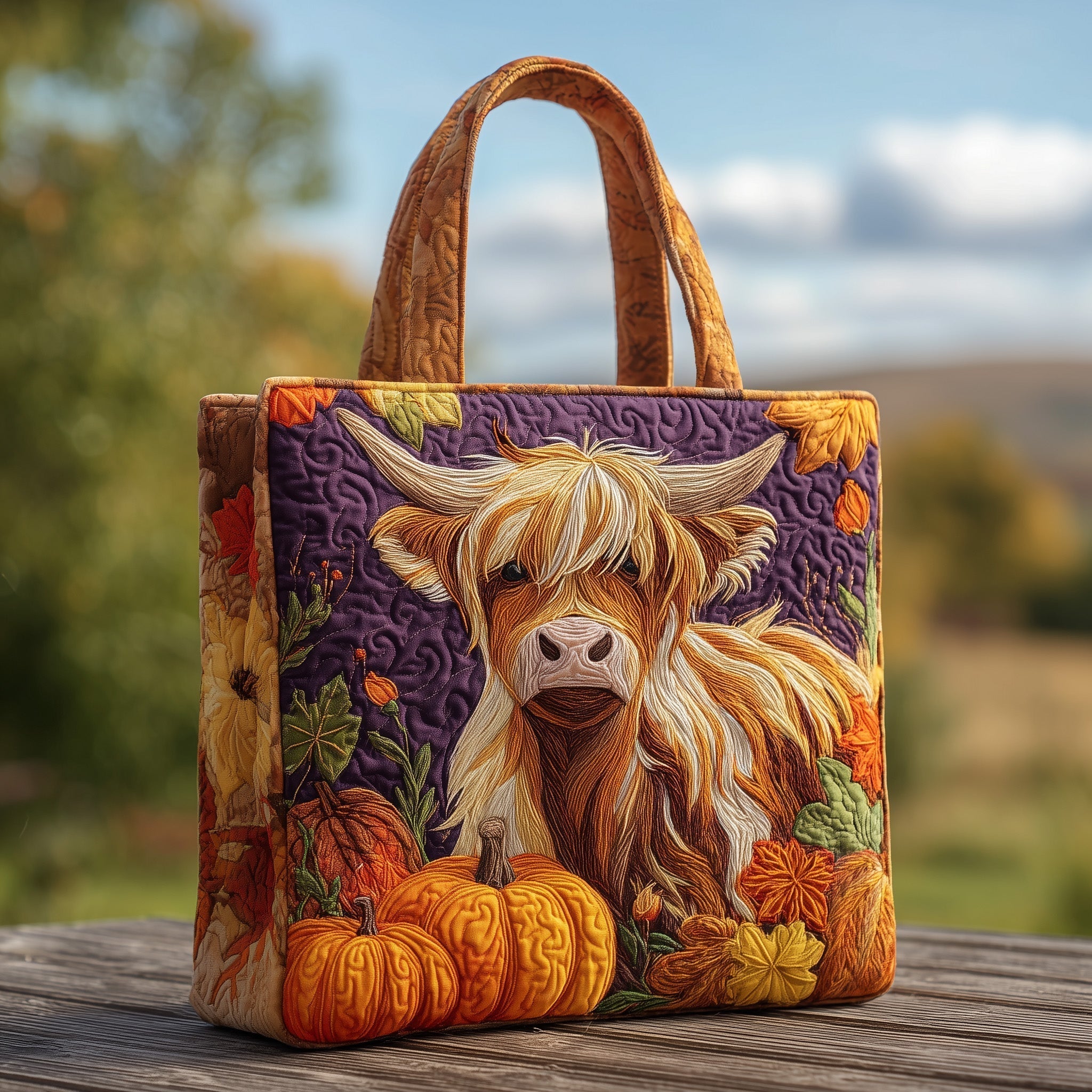 Autumn Highland Cow Quilted Tote Bag GFTOXM94
