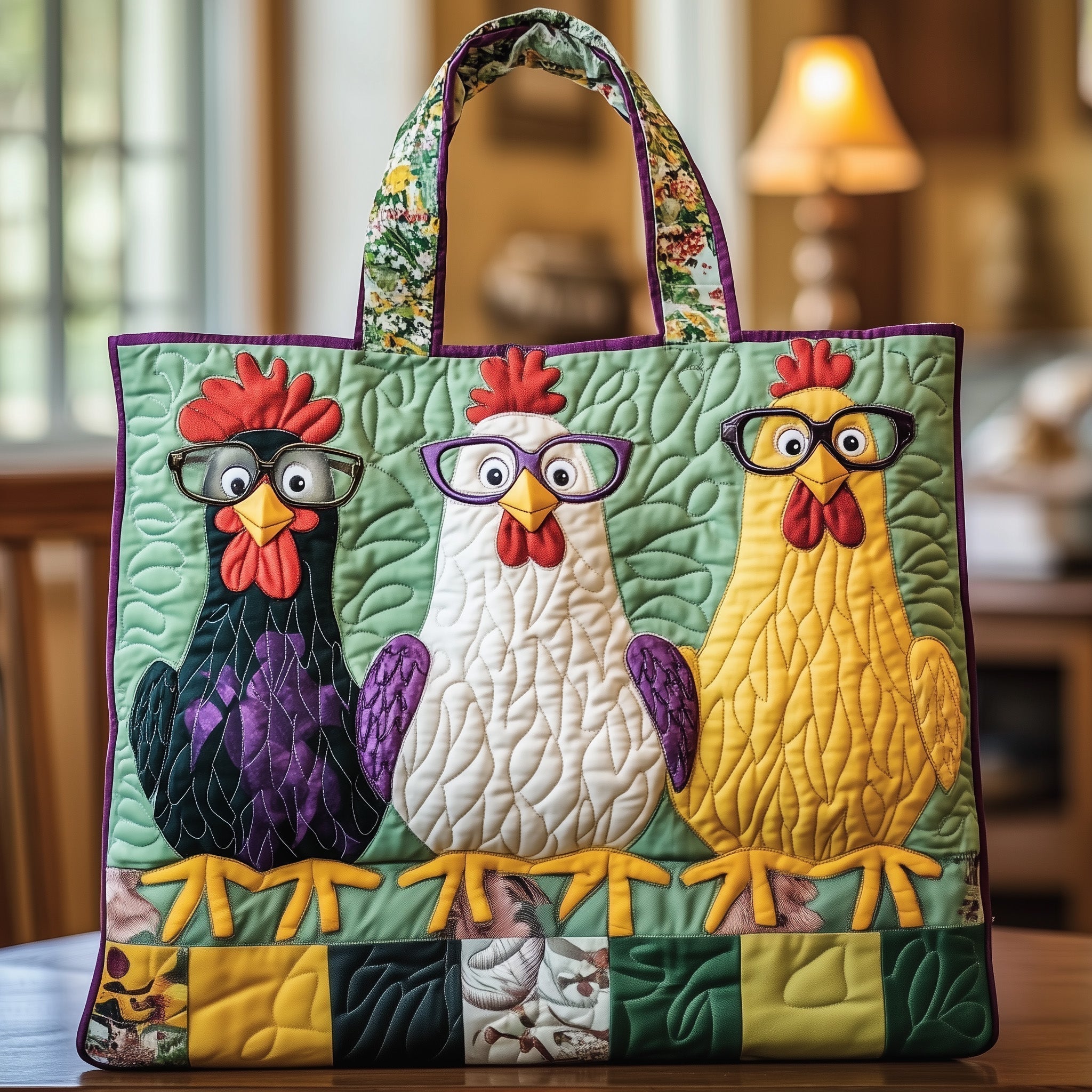 Whimsical Chicken Quilted Tote Bag GFTOYC274