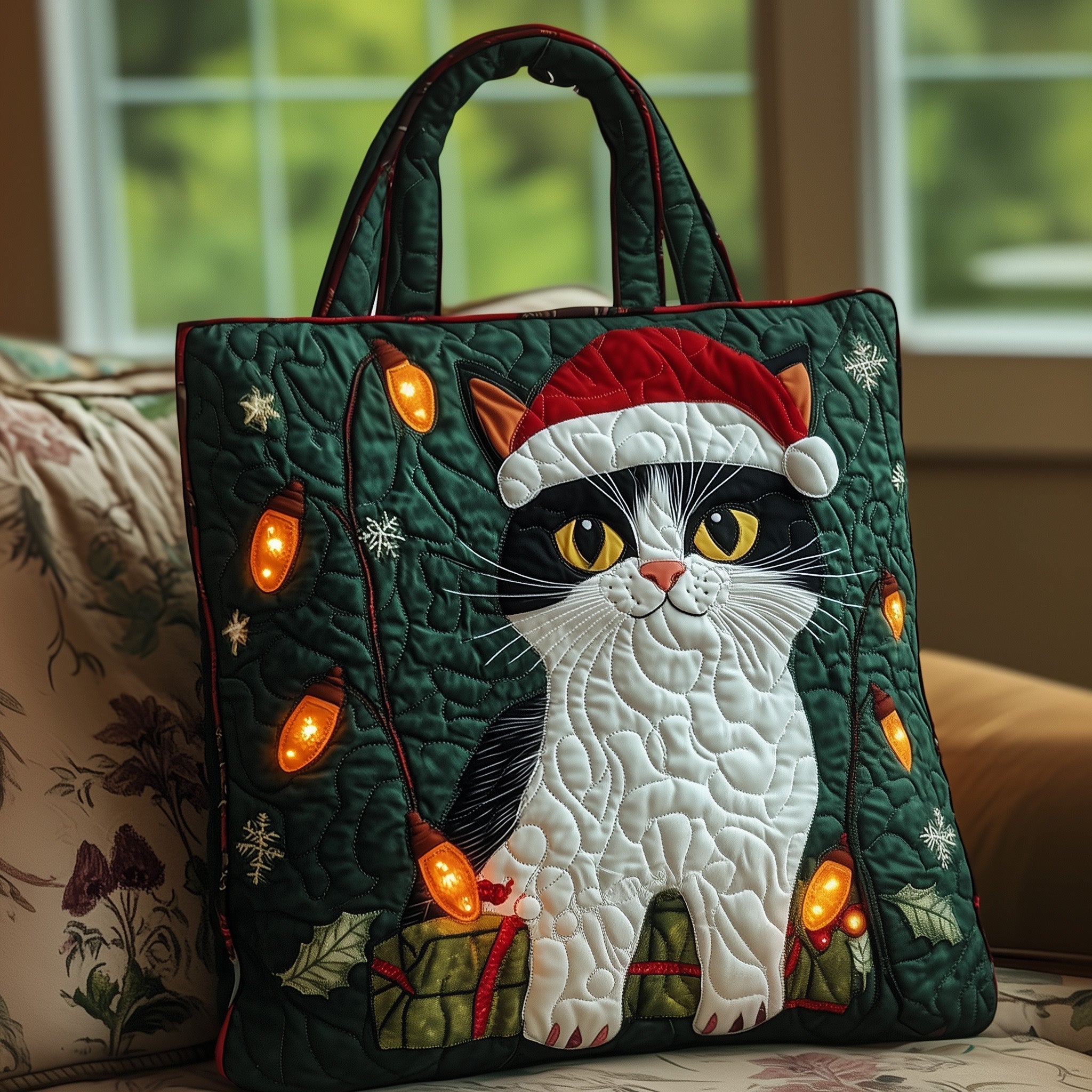 Christmas Cat Quilted Tote Bag GFTOYC365
