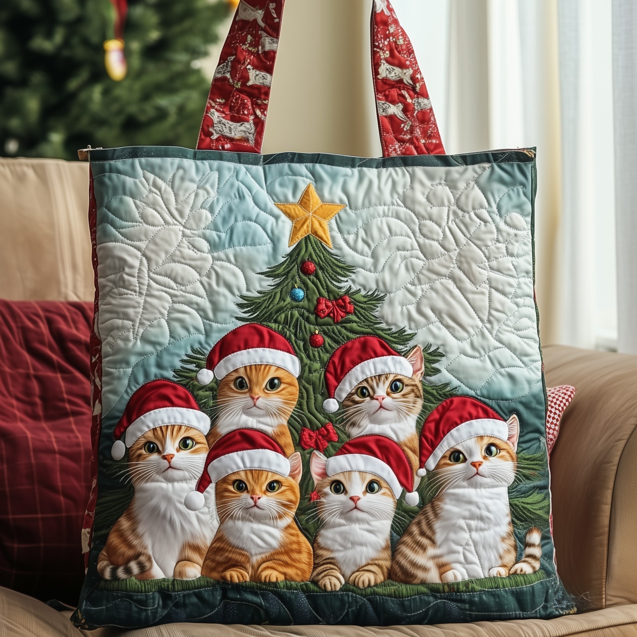 Christmas Cat Quilted Tote Bag GFTOYC377