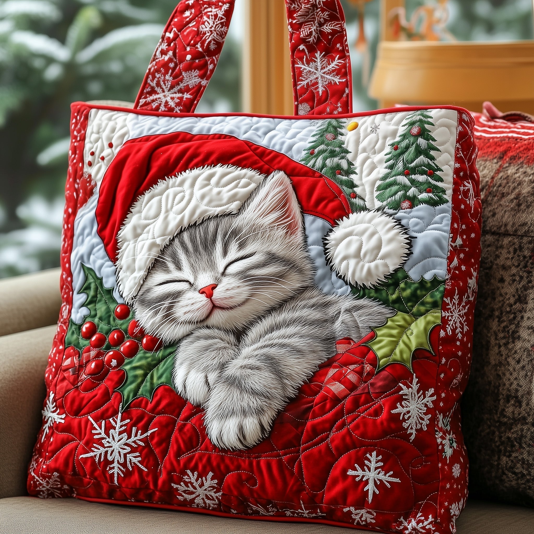 Christmas Cat Quilted Tote Bag GFTOYC529