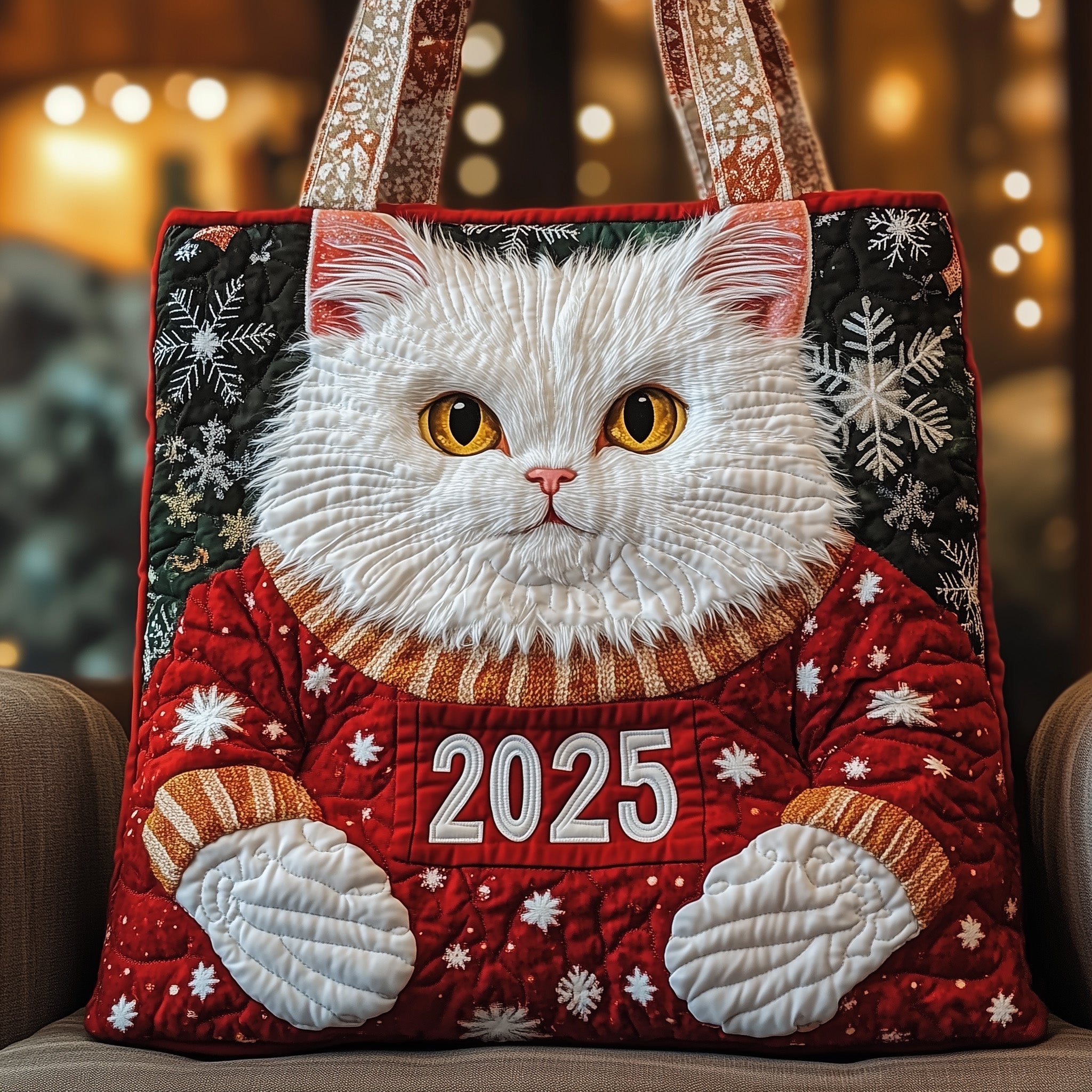 Christmas Cat Quilted Tote Bag GFTOYC531