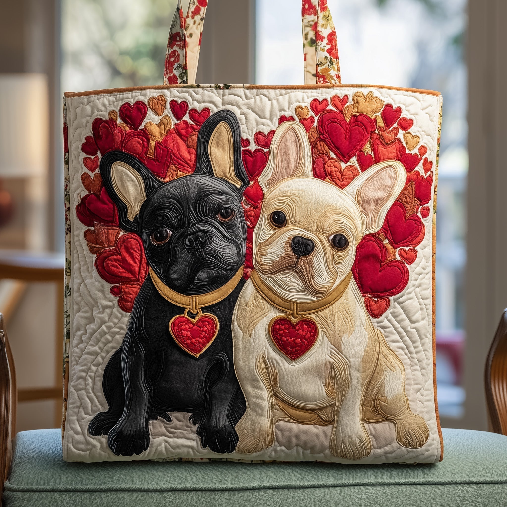 Bulldog Couple Quilted Tote Bag GFTOYC557