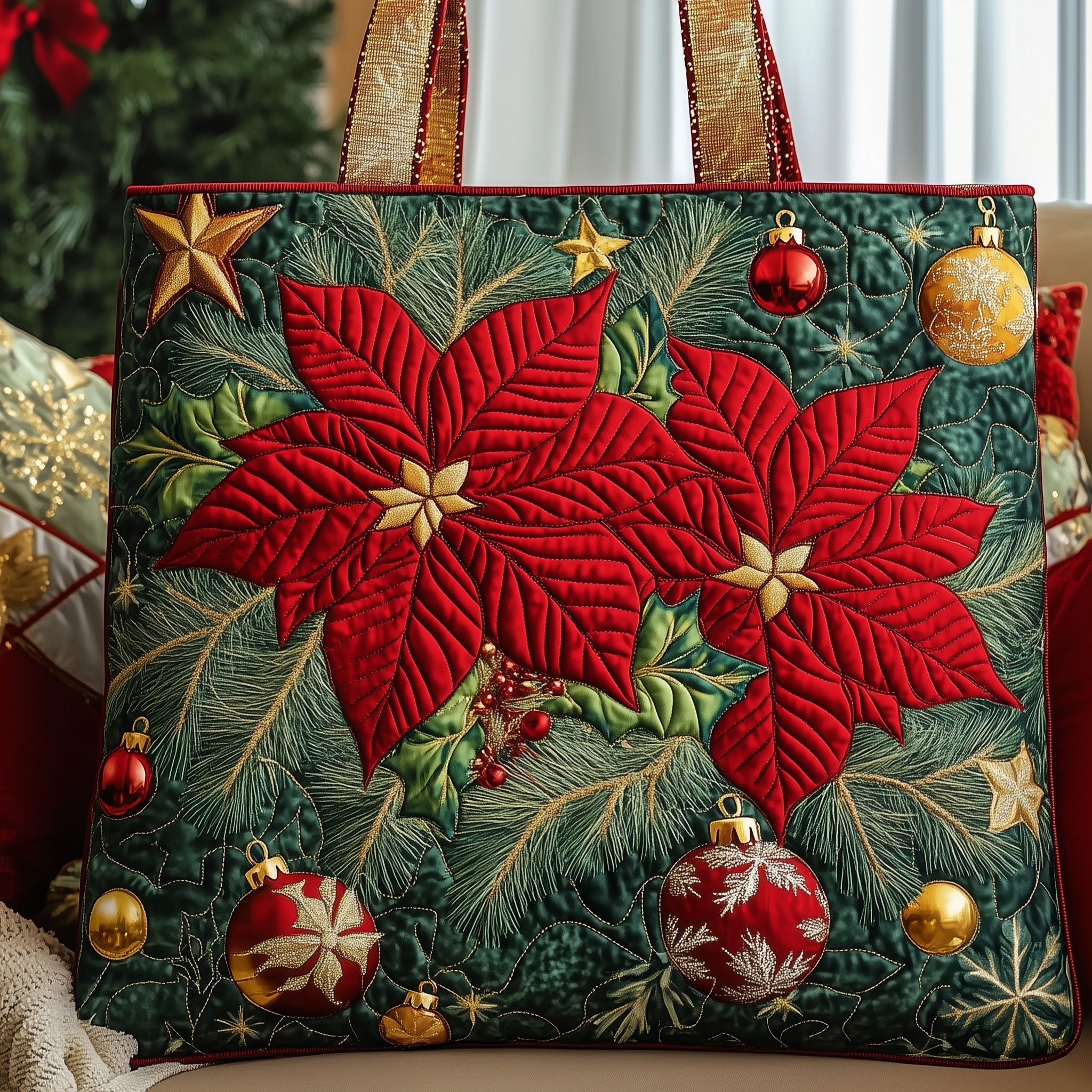 Poinsettia Quilted Tote Bag GFTOYC637