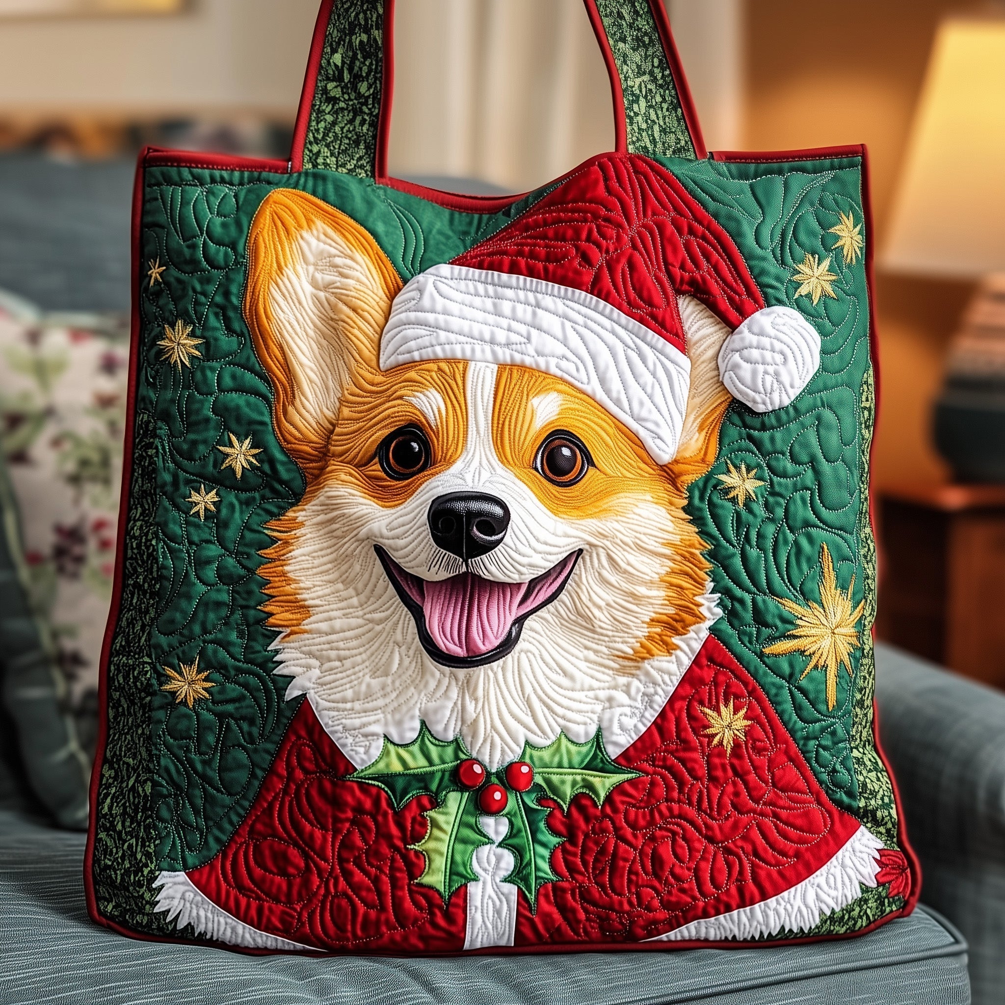 Joyful Corgi Quilted Tote Bag GFTOYC668