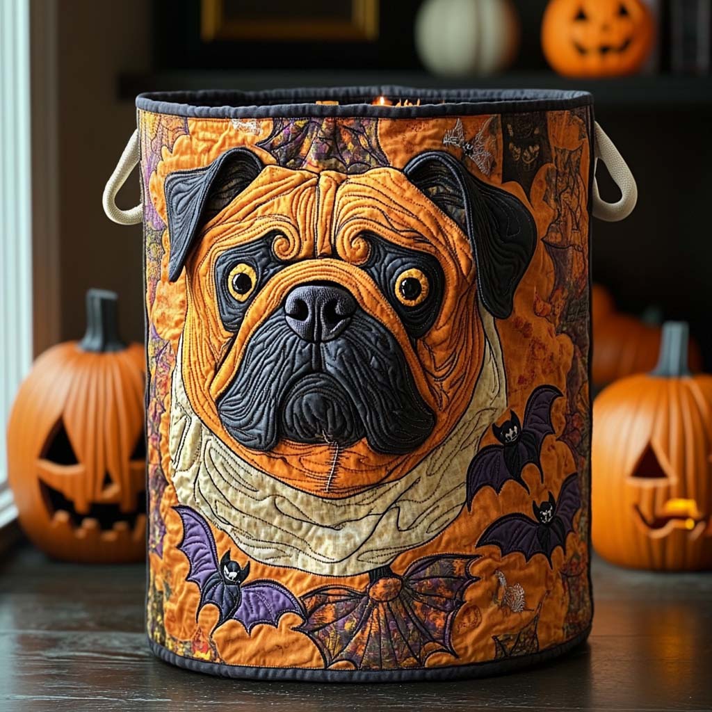 Pumpkin Bulldog Quilted Laundry Basket NCU0NXD302