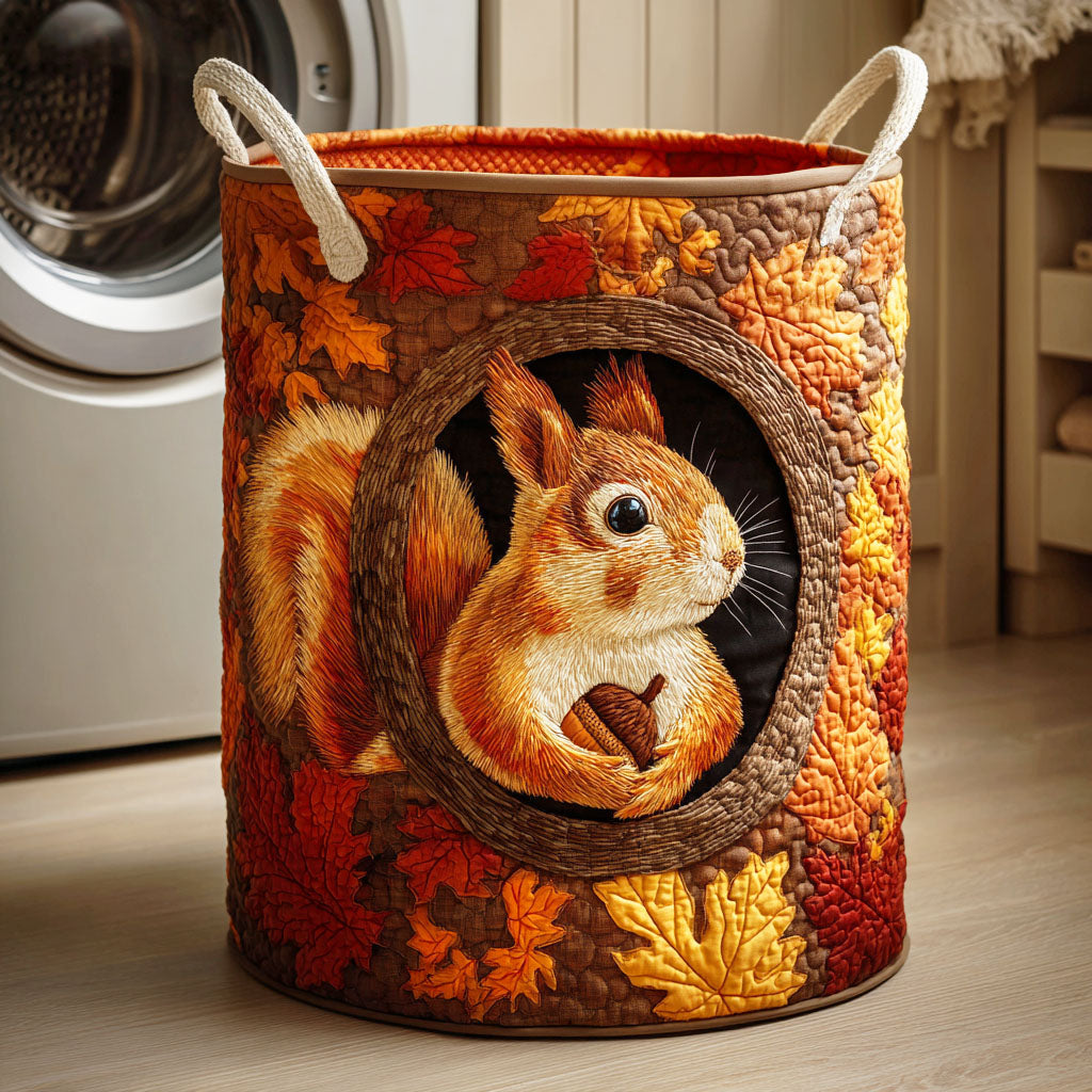 Rustic Squirrel Quilted Laundry Basket NCU0NTD394
